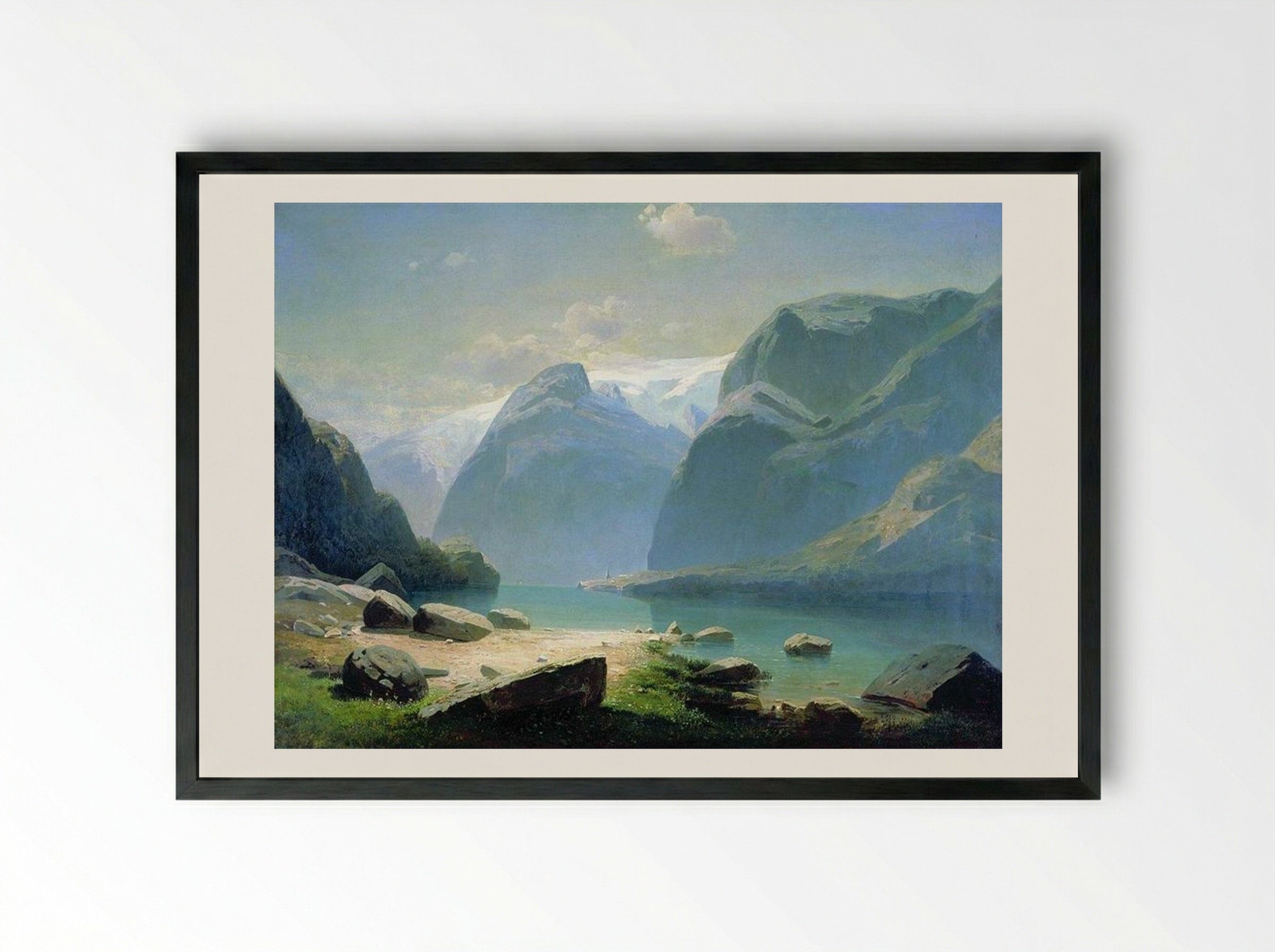 Lake in the Swiss Mountains - Aleksey Savrasov - Framed Print Black