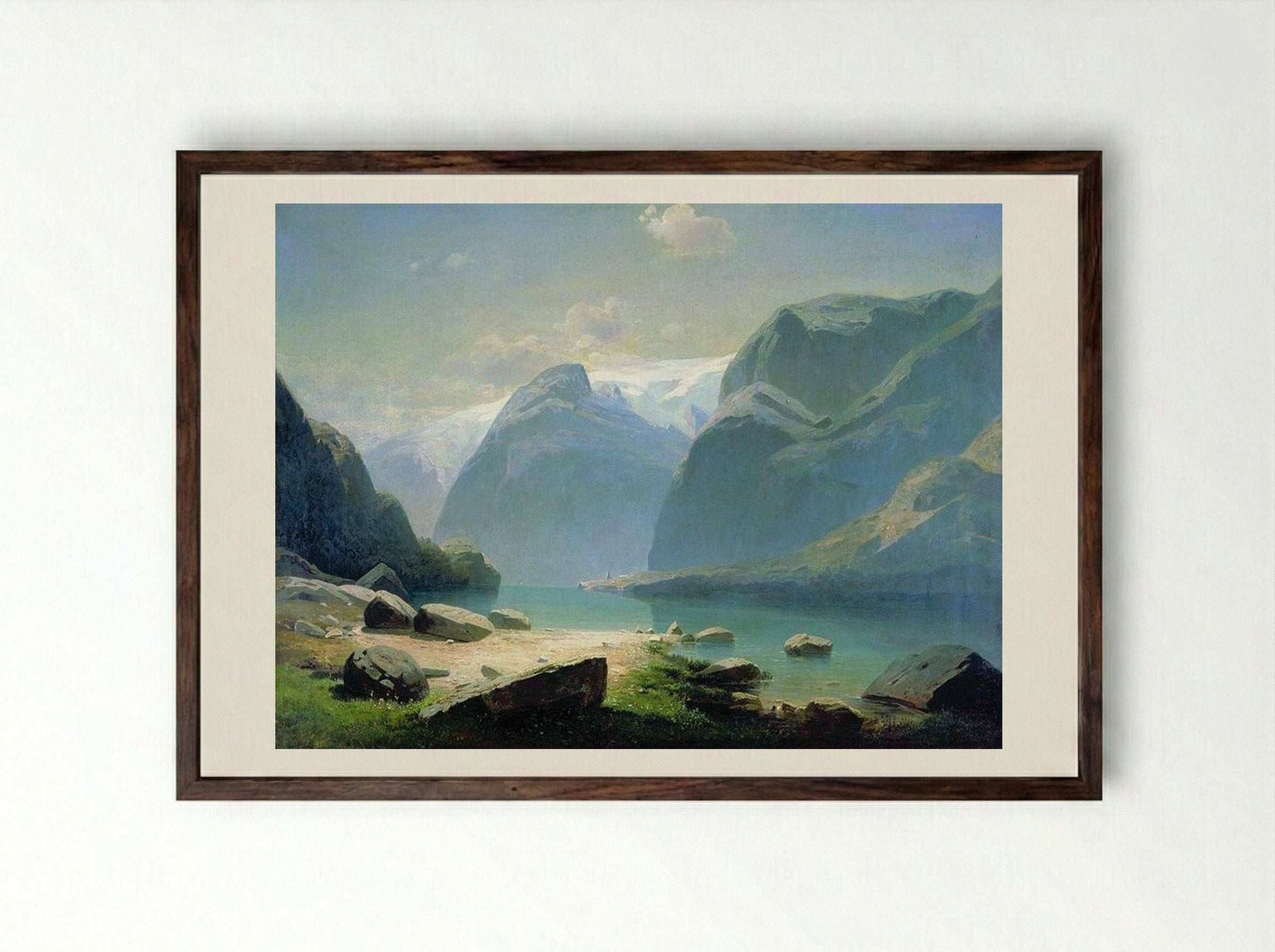 Lake in the Swiss Mountains - Aleksey Savrasov - Framed Print Dark Wood