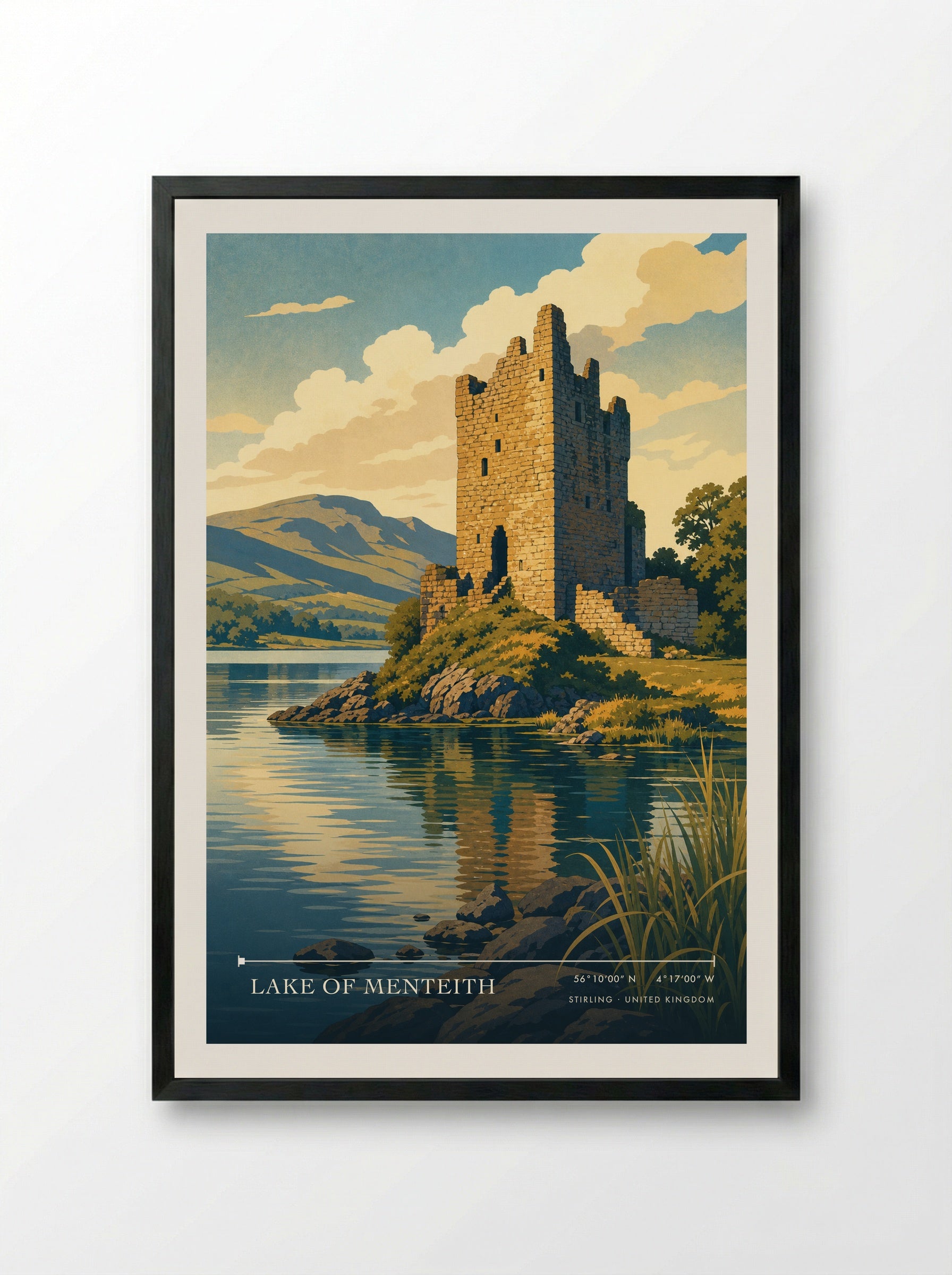 Lake of Menteith Stirling United Kingdom Travel Poster - Framed Print Black