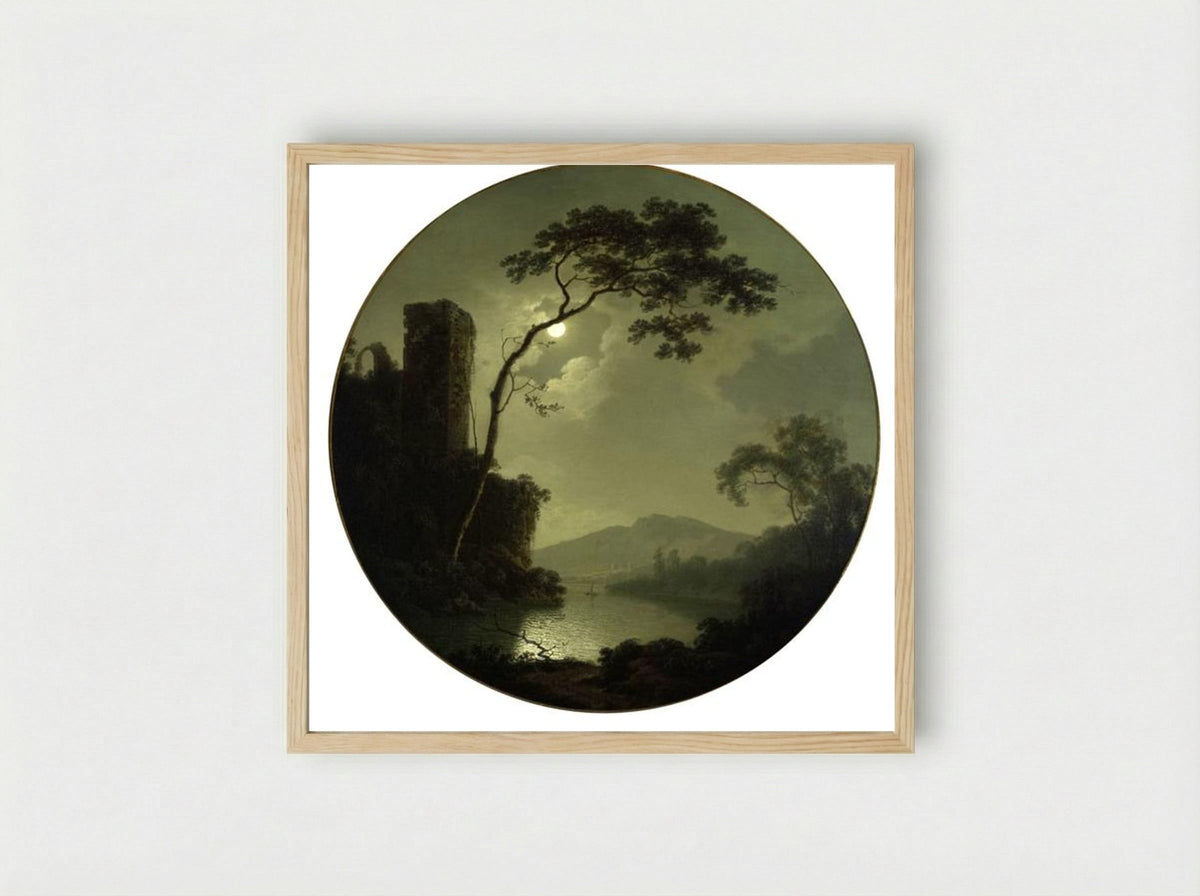 Lake with Castle on a Hill - Joseph Wright of Derby - Framed Print Wood