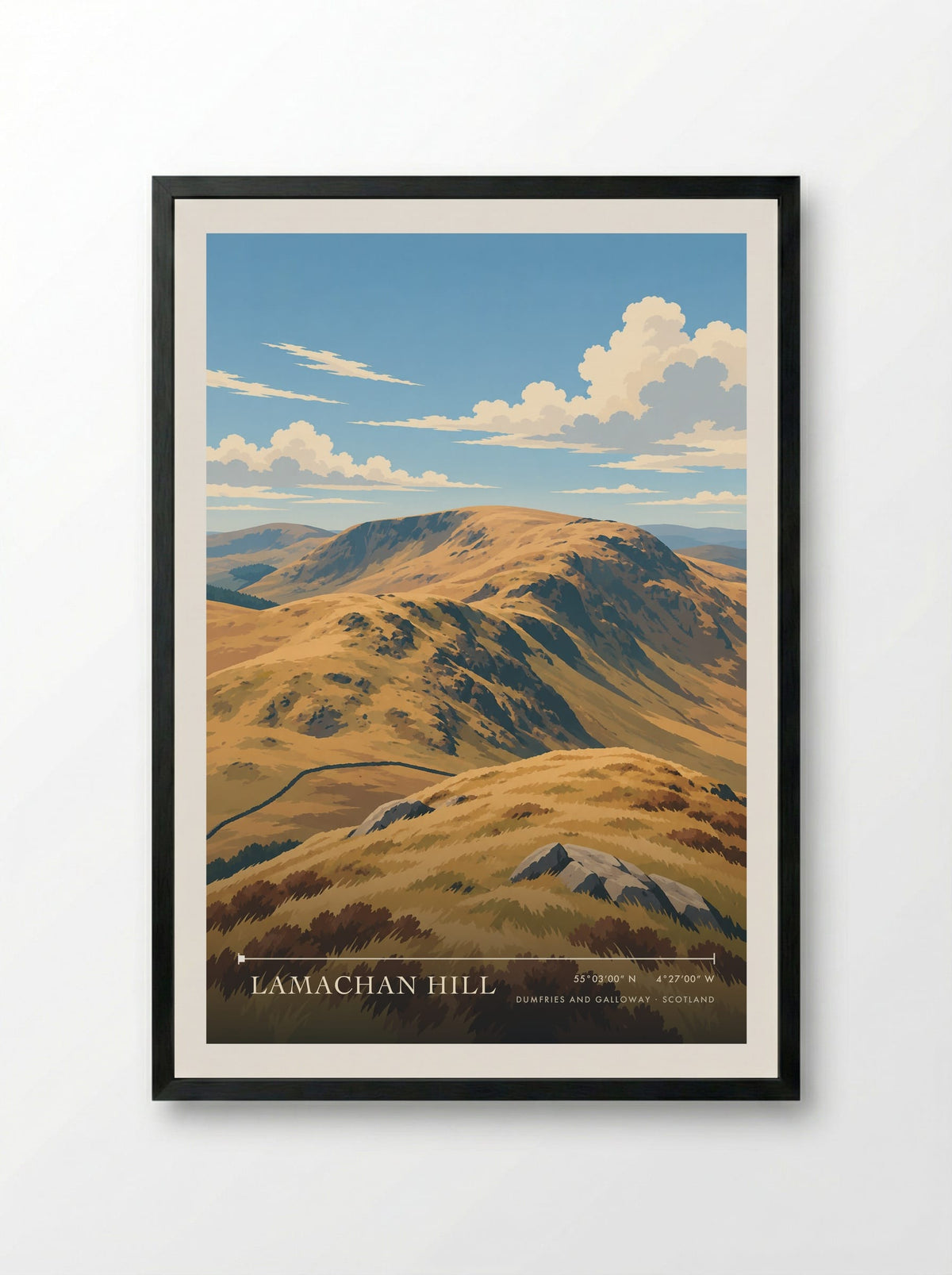 Lamachan Hill, Dumfries and Galloway | Travel Poster - Framed Print Black