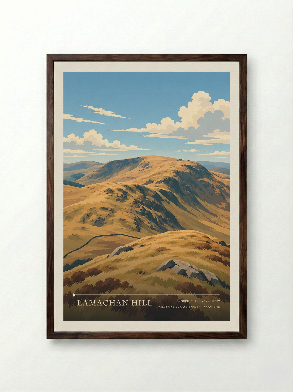 Lamachan Hill, Dumfries and Galloway | Travel Poster - Framed Print Dark Wood