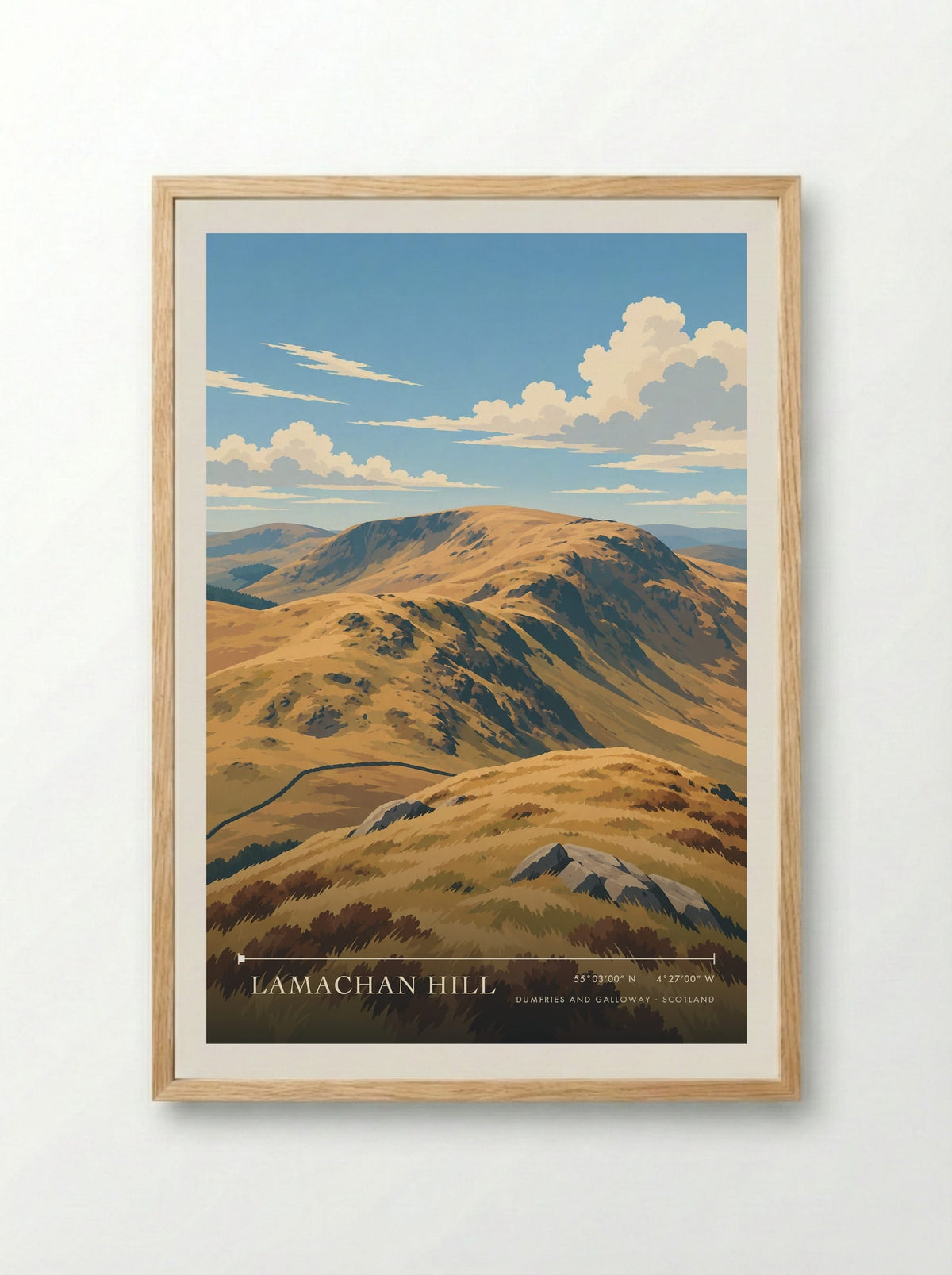 Lamachan Hill, Dumfries and Galloway | Travel Poster - Framed Print Wood