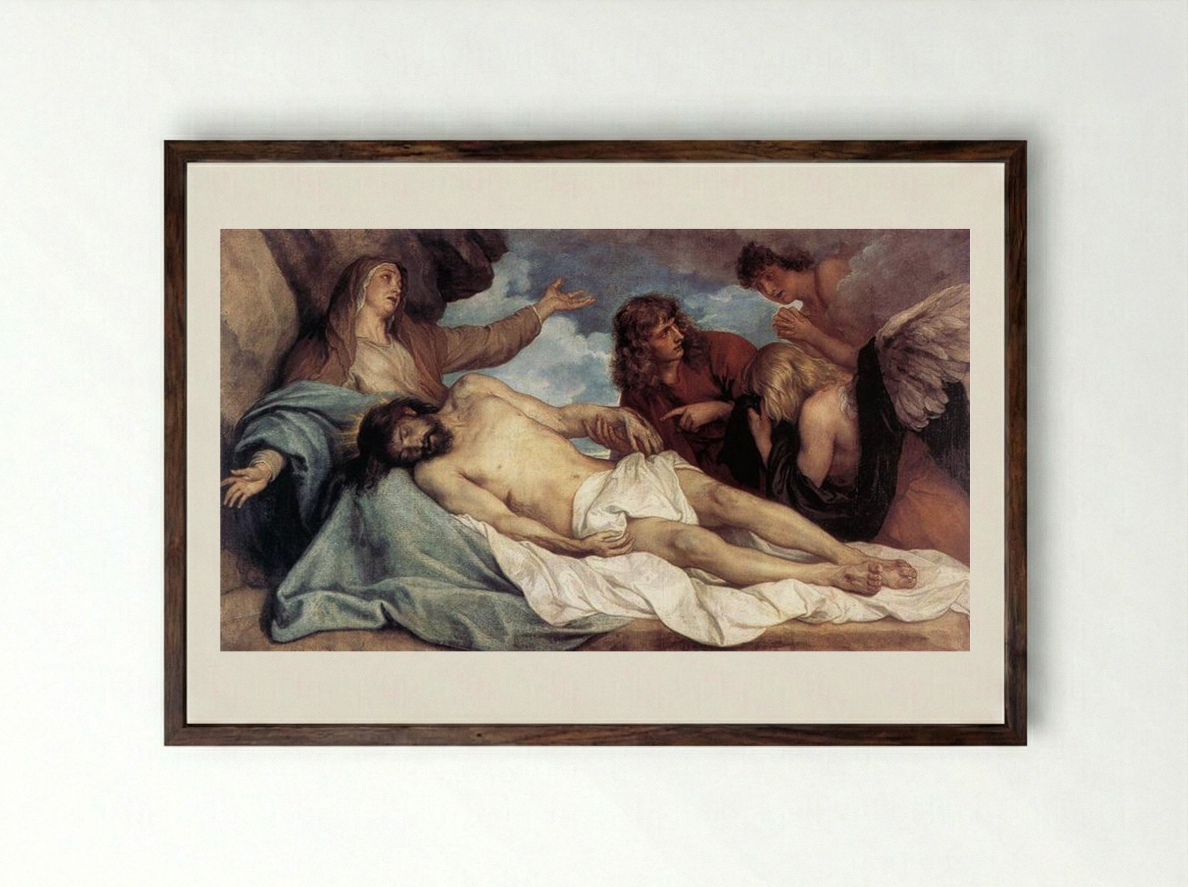Lamentation of Christ - Anthony van Dyck - Framed Print Dark Wood