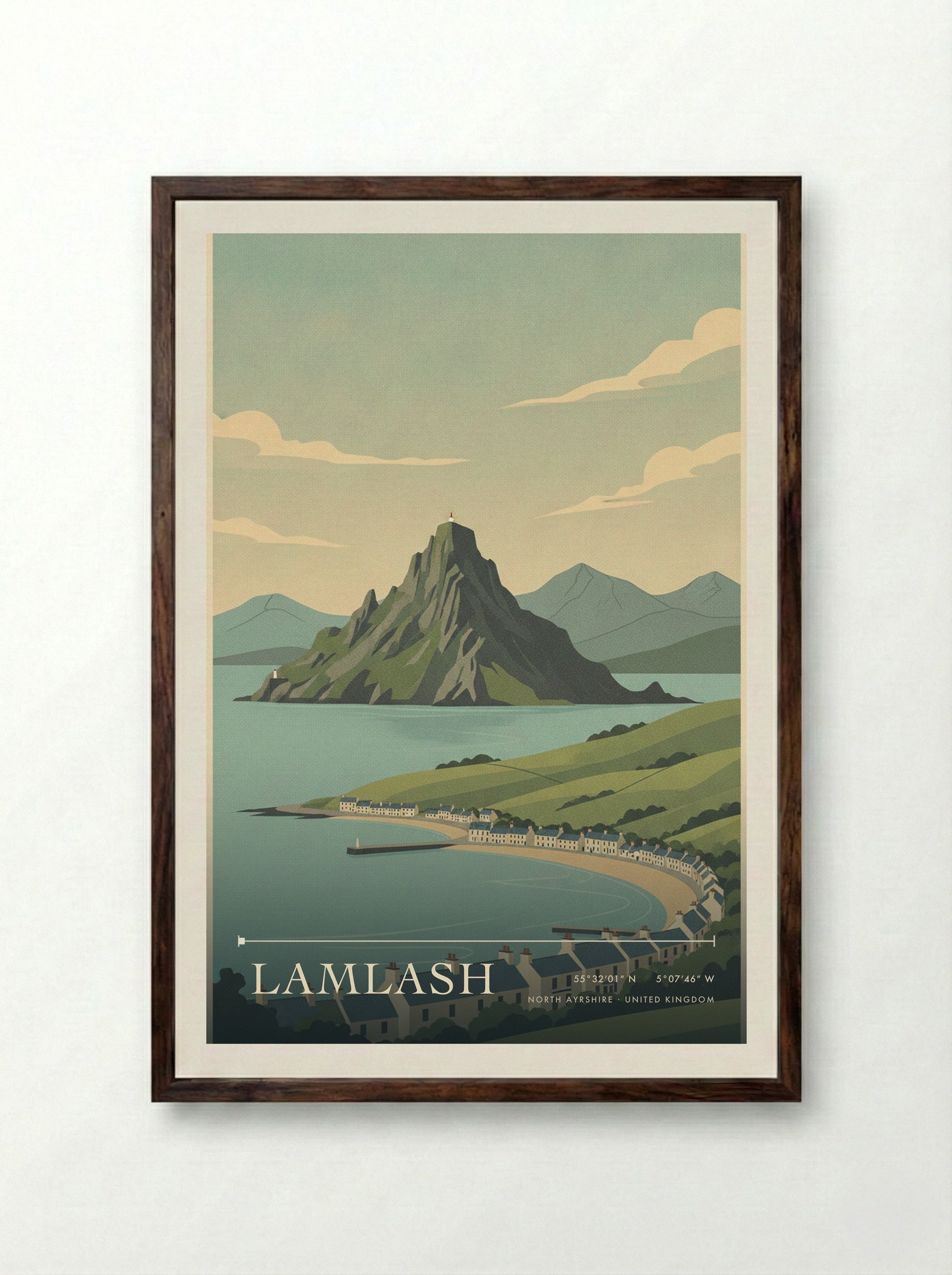 Lamlash North Ayrshire United Kingdom Travel Poster - Framed Print Dark Wood