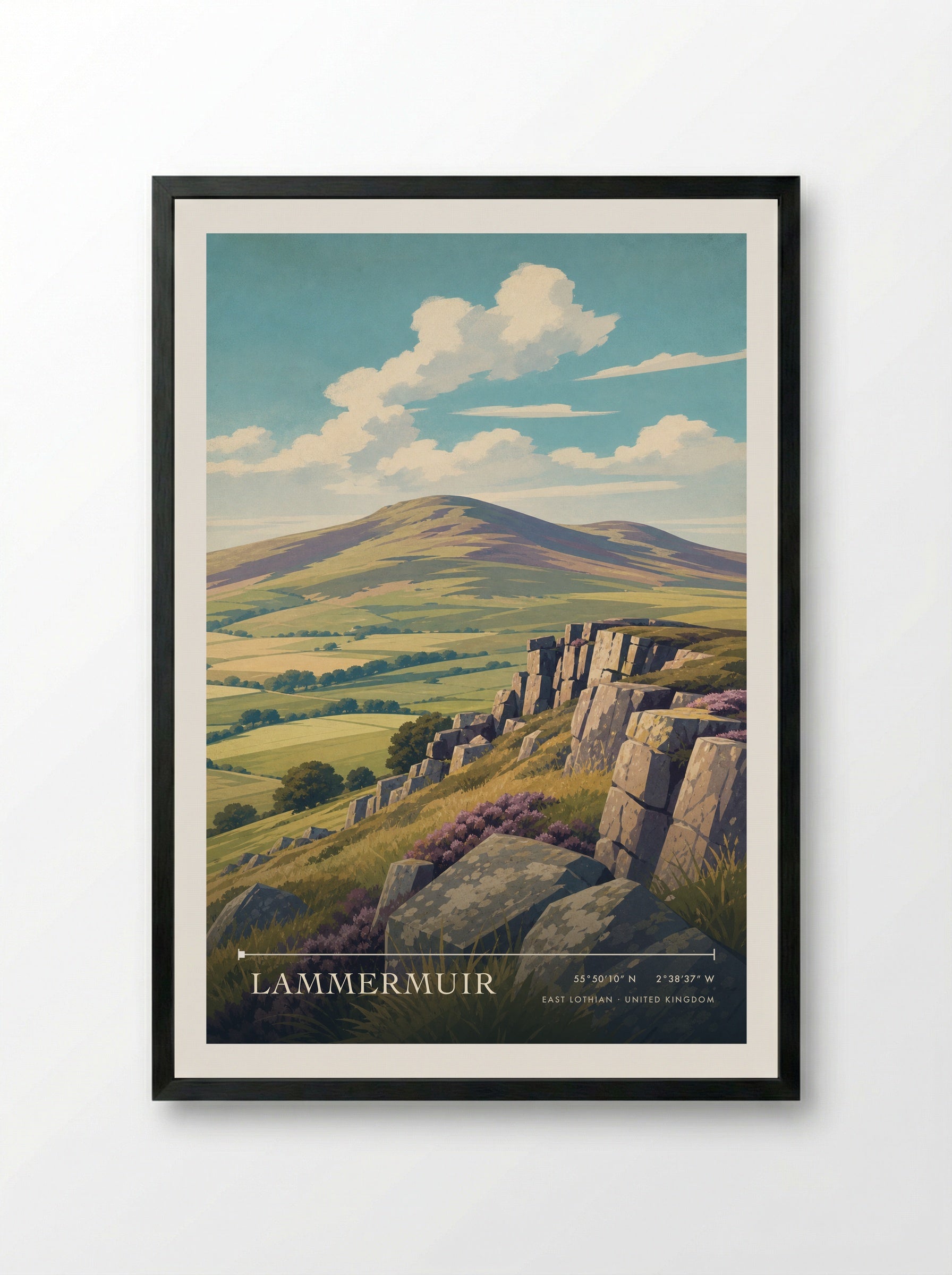 Lammermuir East Lothian United Kingdom Travel Poster - Framed Print Black