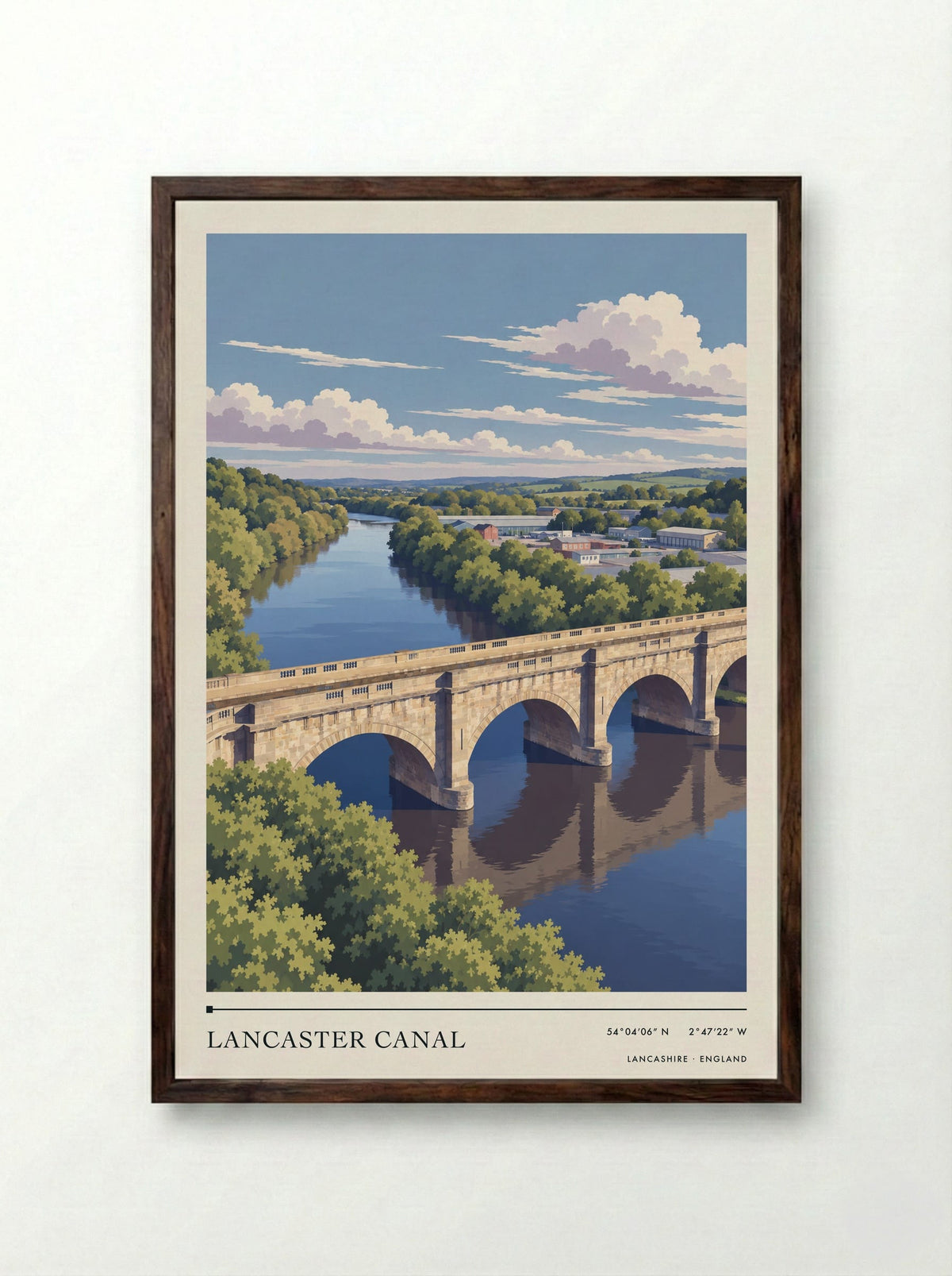 Lancaster Canal, Lancashire | Travel Poster - Framed Print Dark Wood