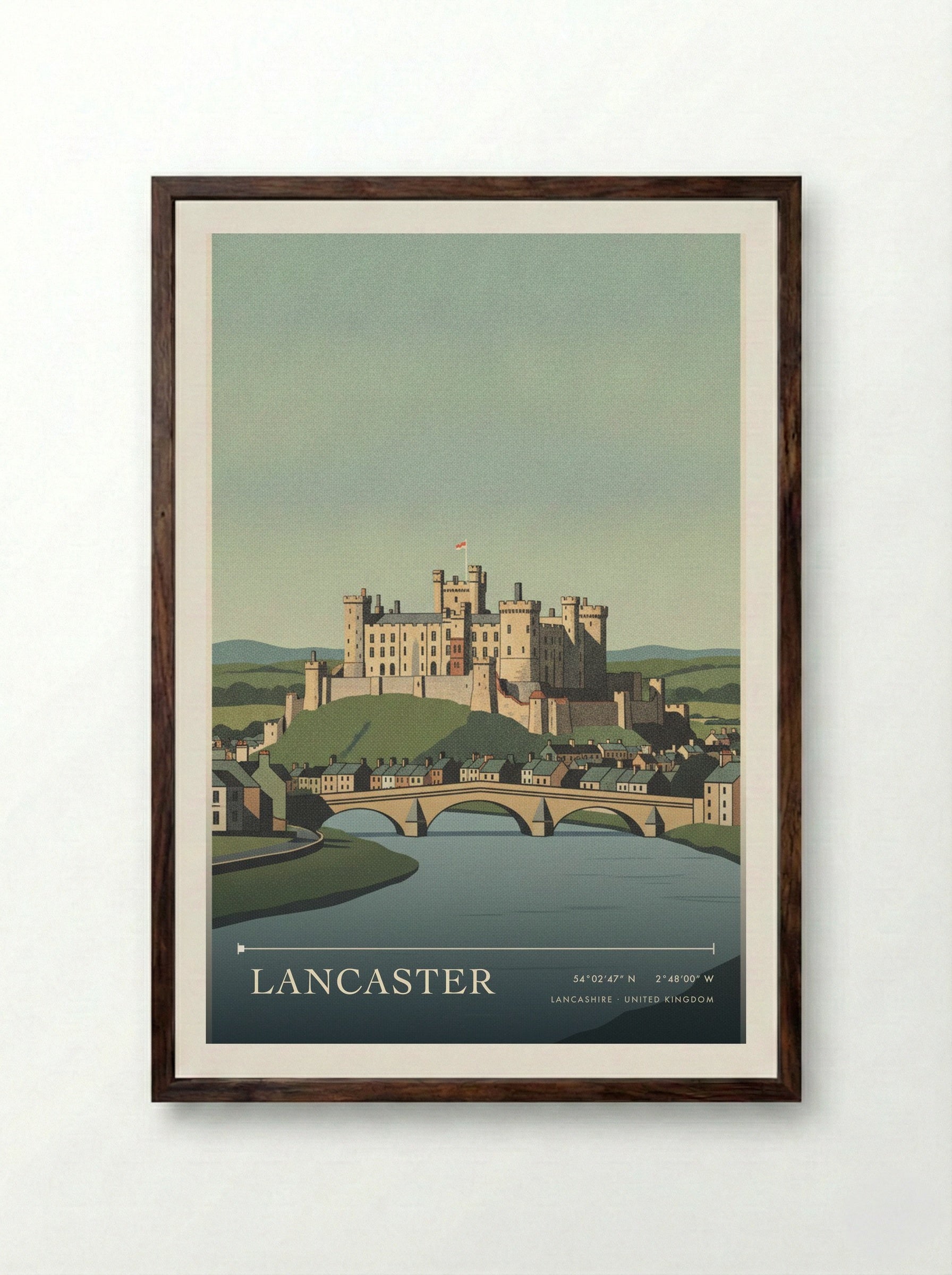 Lancaster Lancashire United Kingdom Travel Poster - Framed Print Dark Wood