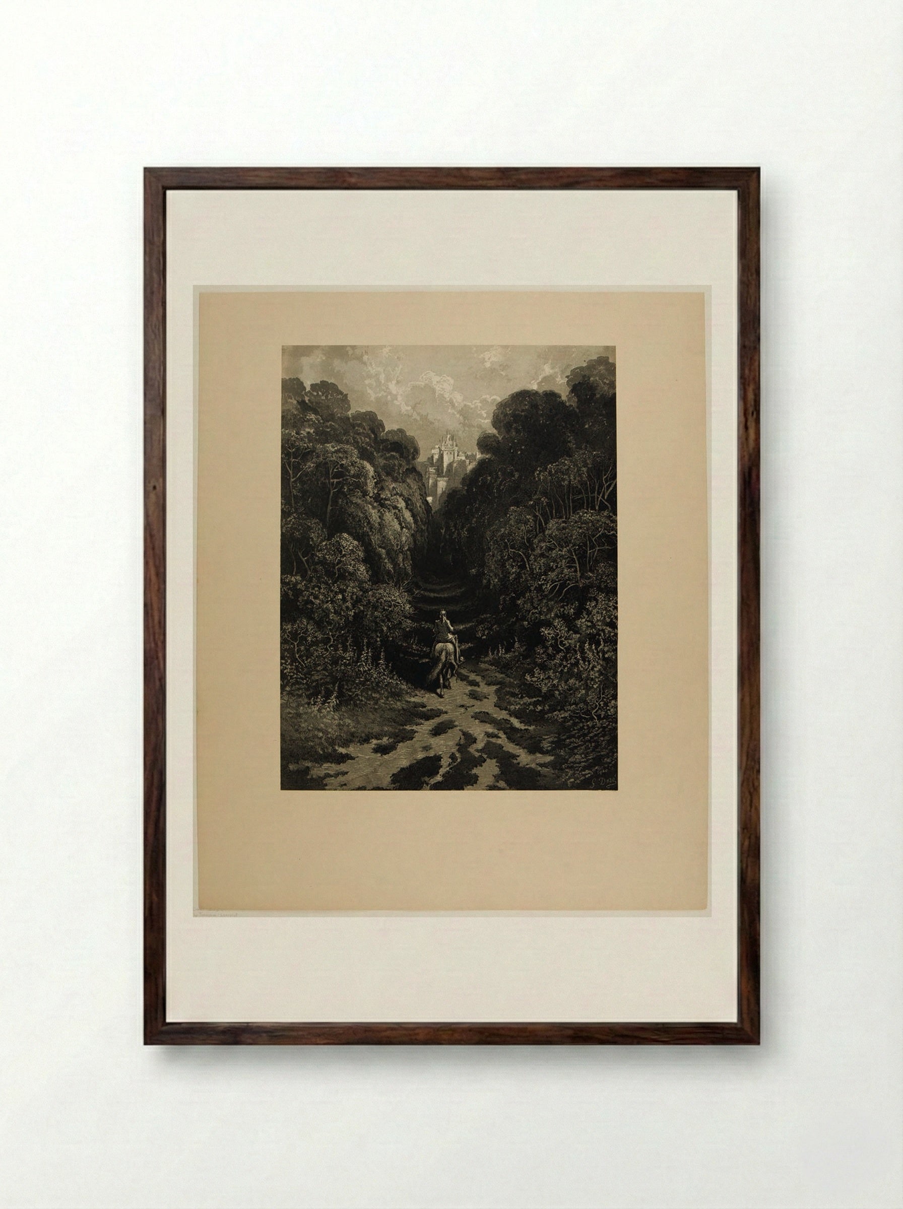 Lancelot Approaching the Castle of Astolat - Gustave Doré - Framed Print Dark Wood