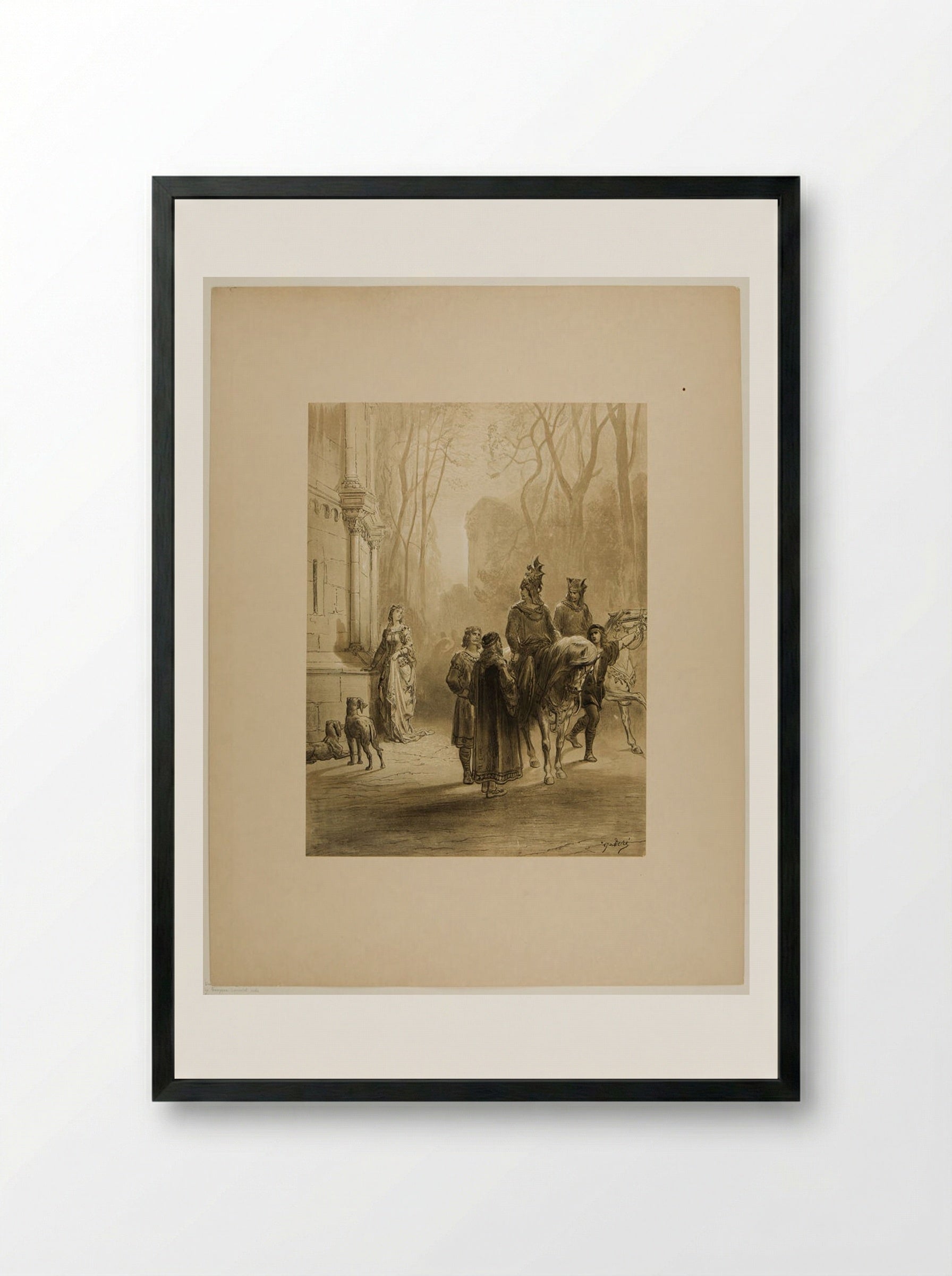 Lancelot Bids Adieu to Elaine - Gustave Doré - Framed Print Black
