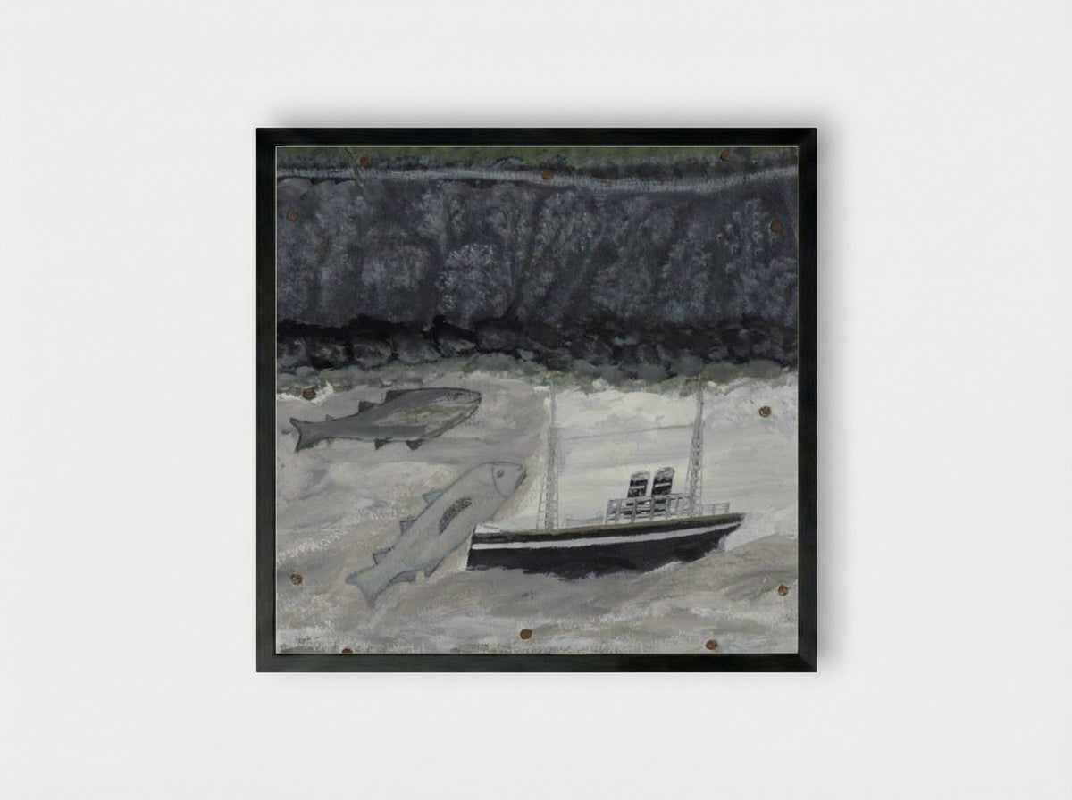 Land, Fish and Motor Vessel - Alfred Wallis - Framed Print Black