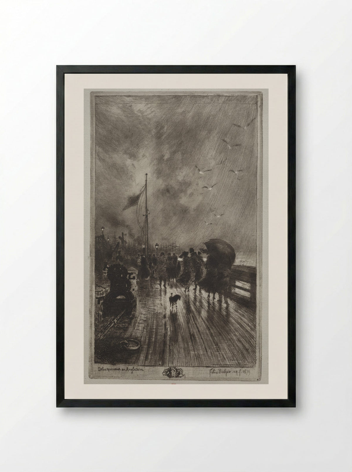 Landing in England - Félix Hilaire Buhot - Framed Print Black