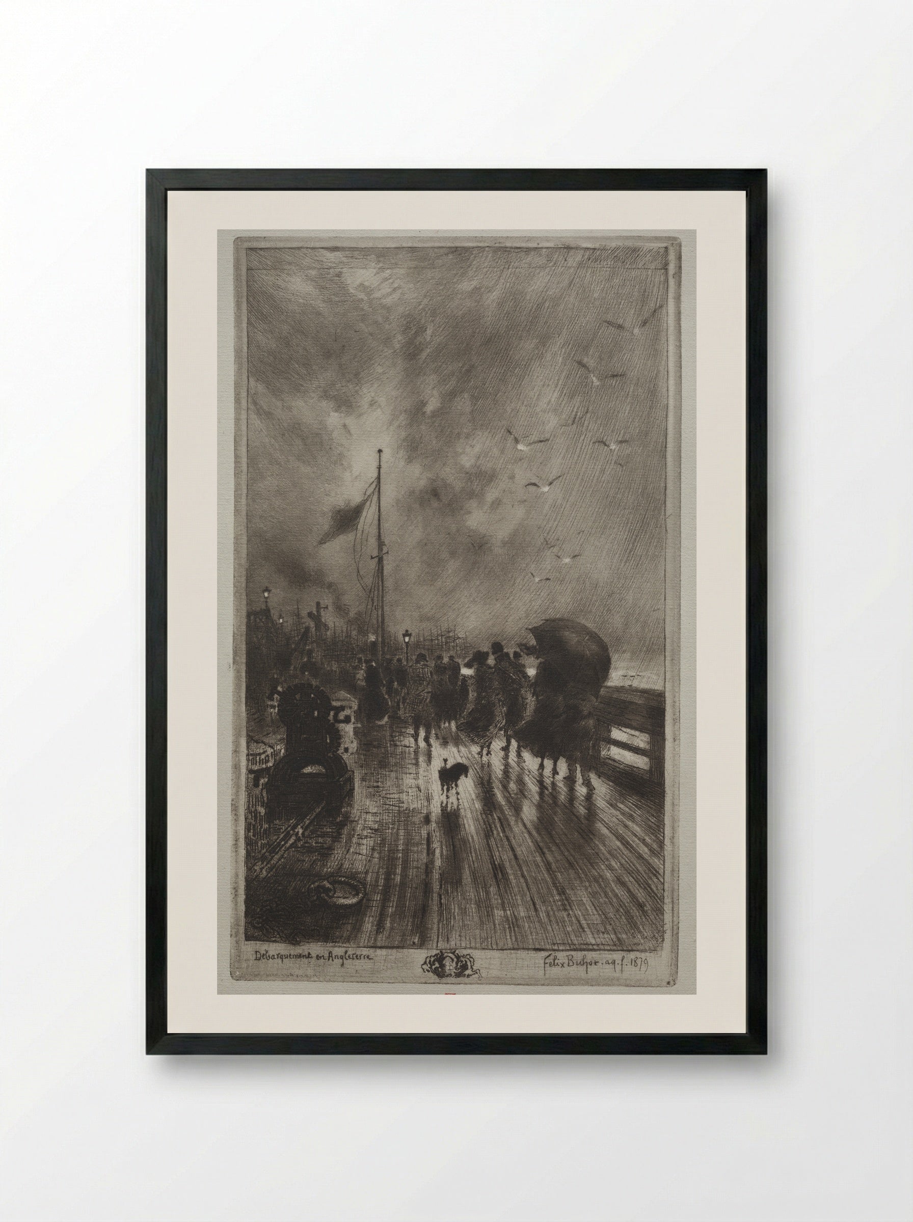Landing in England - Félix Hilaire Buhot - Framed Print Black