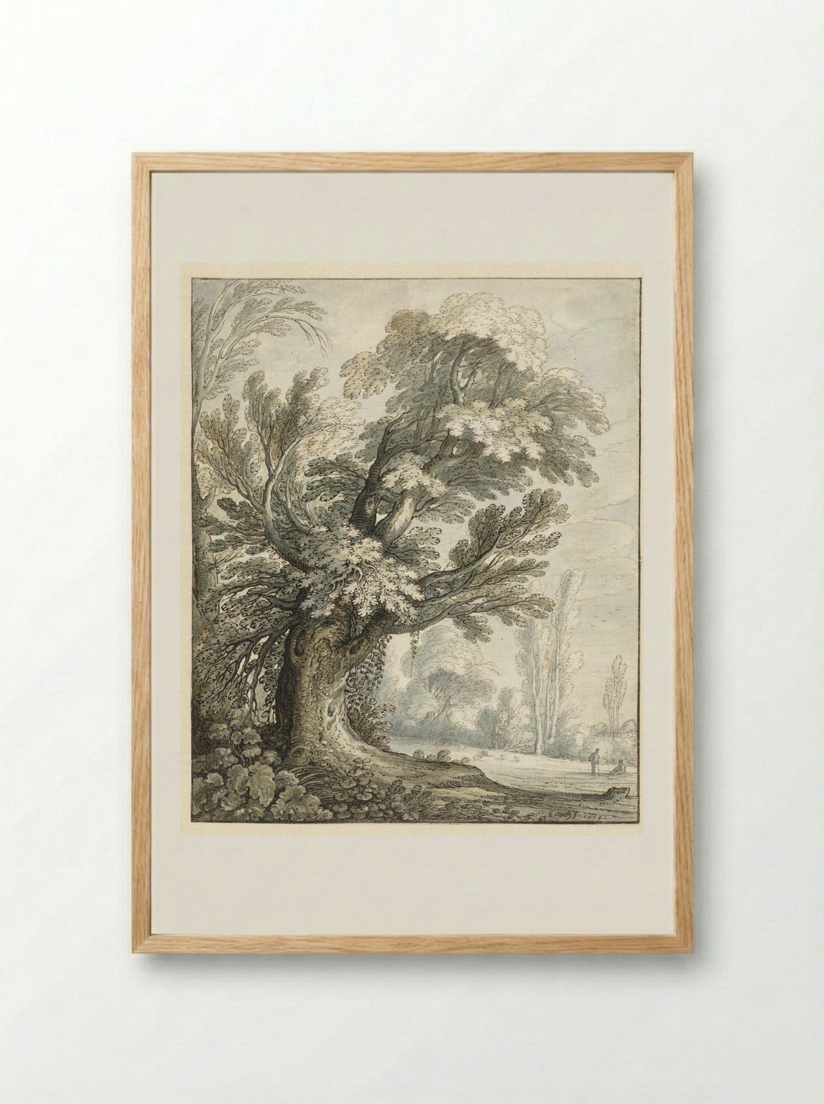 Landscap met een hoge boom - Marten de Cock - Framed Print Wood
