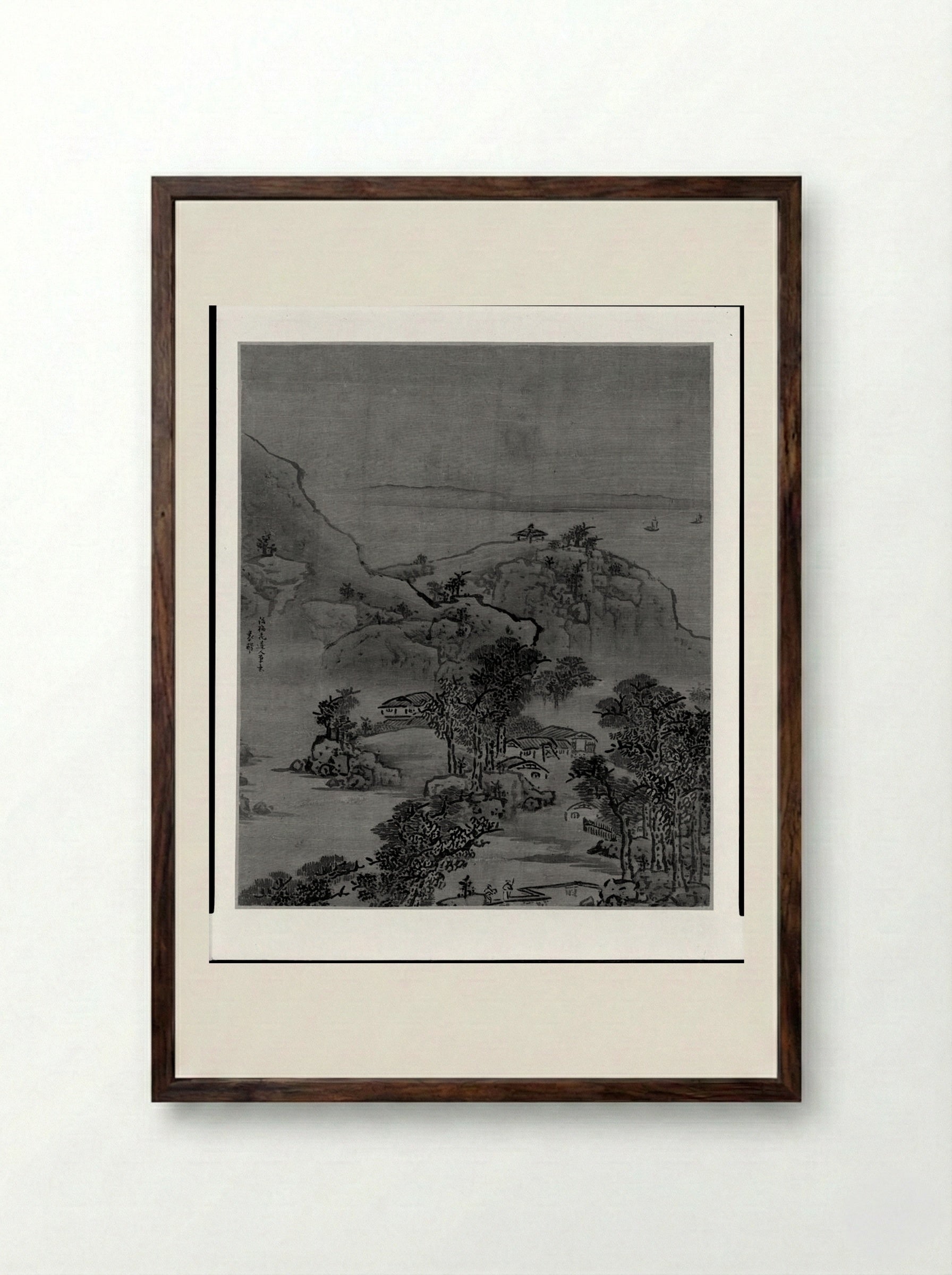 Landscape After Wu Chen - Yuan Yao - Framed Print Dark Wood