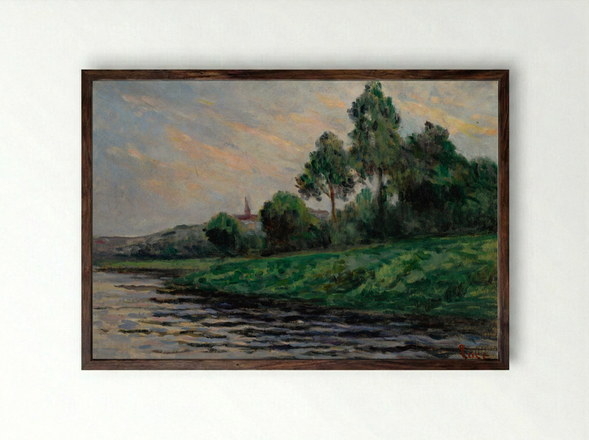 Landscape Around Mantes - Maximilien Luce - Framed Print Dark Wood