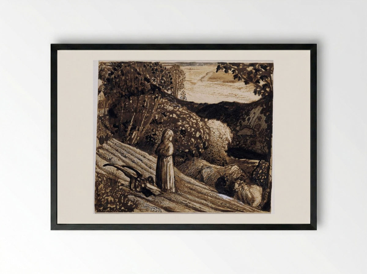 Landscape, Girl Standing - Samuel Palmer - Framed Print Black
