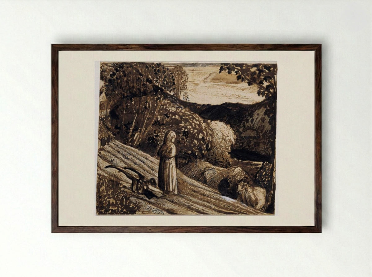 Landscape, Girl Standing - Samuel Palmer - Framed Print Dark Wood