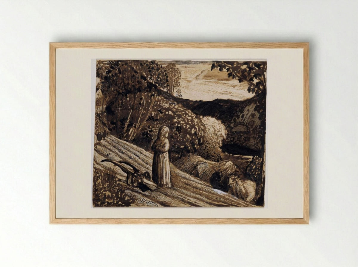 Landscape, Girl Standing - Samuel Palmer - Framed Print Wood