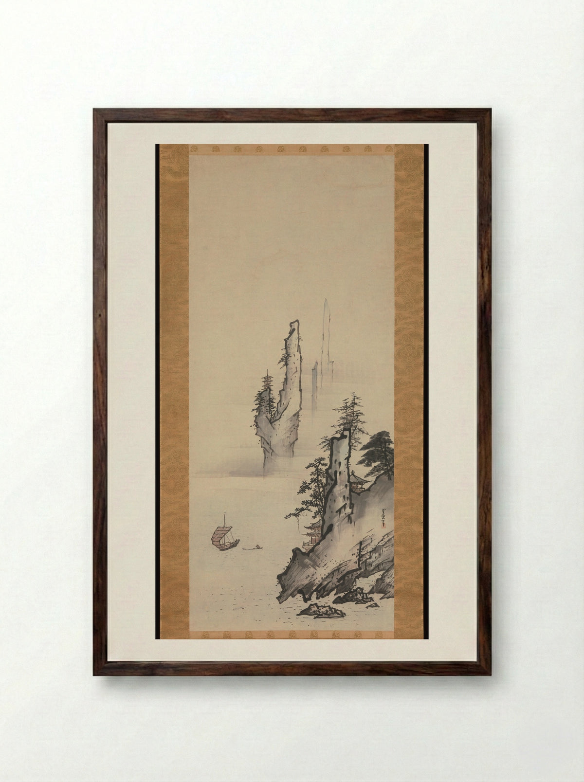 Landscape (Hanging Scroll) - Kusumi Morikage - Framed Print Dark Wood