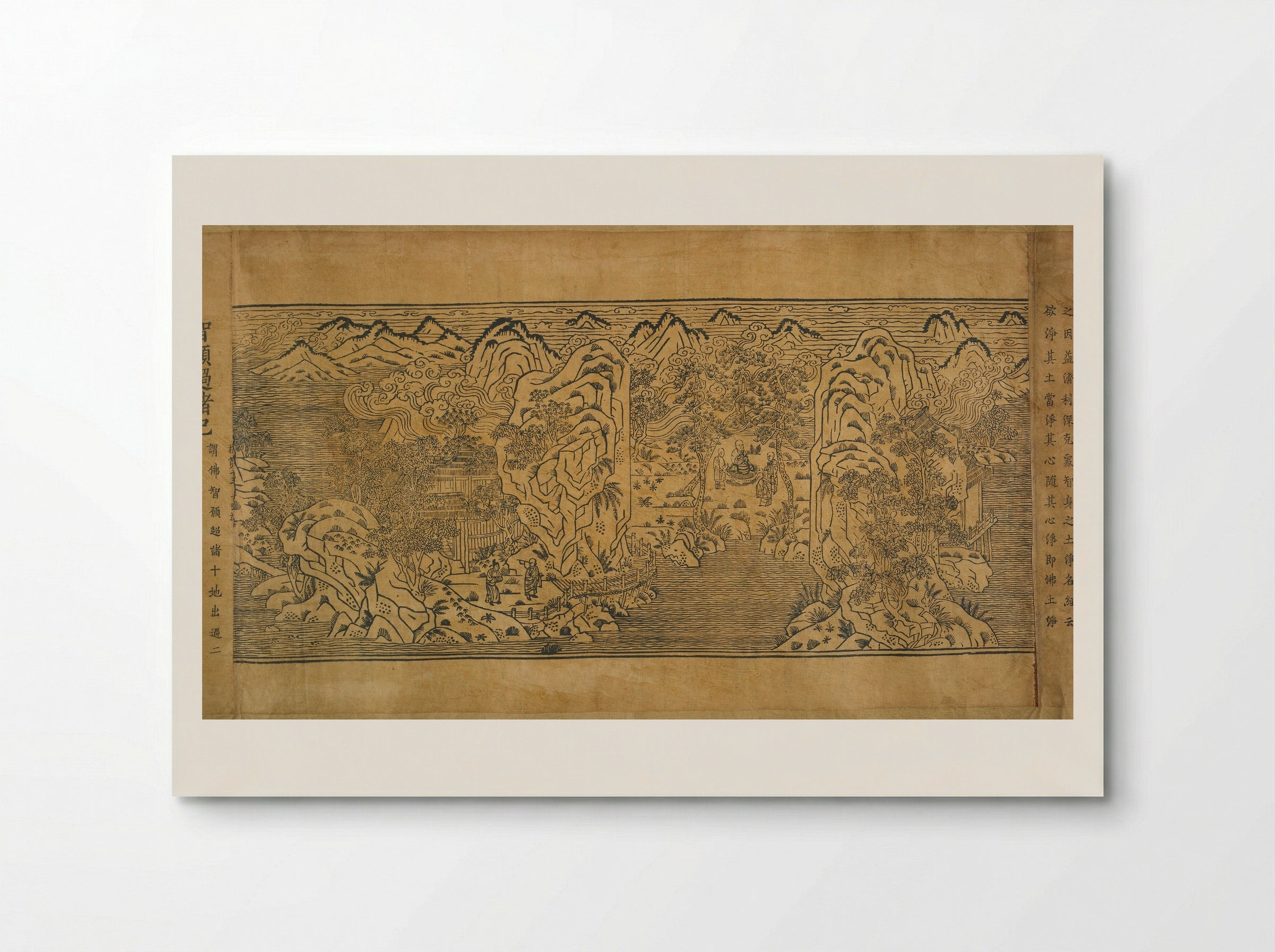 Landscape Illustrations and Leaves 6 through 10 from Chapter Thirteen of the Imperial Commentary on the Buddhist Canon (Tripitaka) - Unknown Artist - Poster