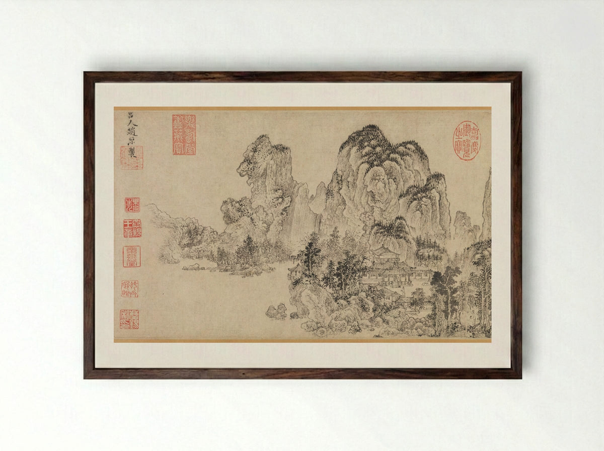 Landscape (Ink on Paper) - Zhao Yuan - Framed Print Dark Wood