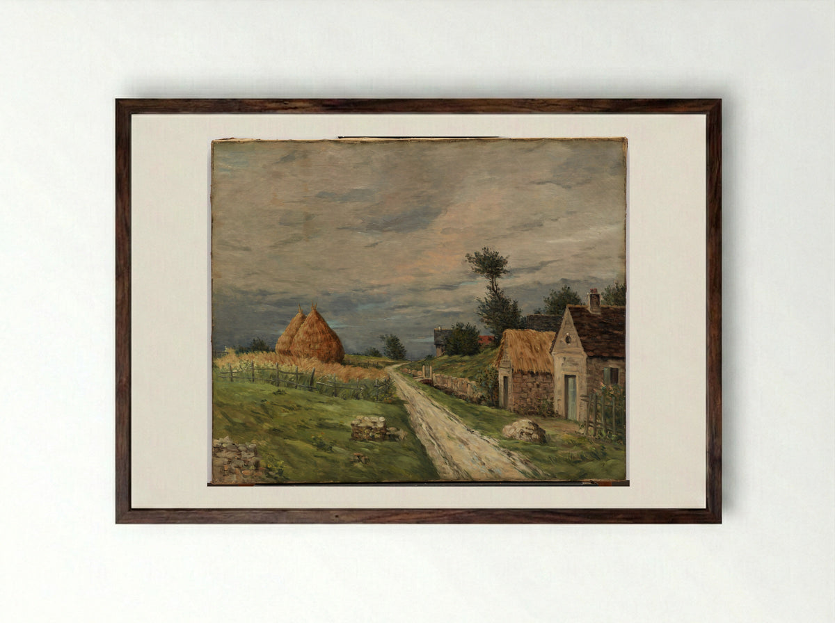 Landscape (Rural Path with Haystacks) - Jean-Charles Cazin - Framed Print Dark Wood