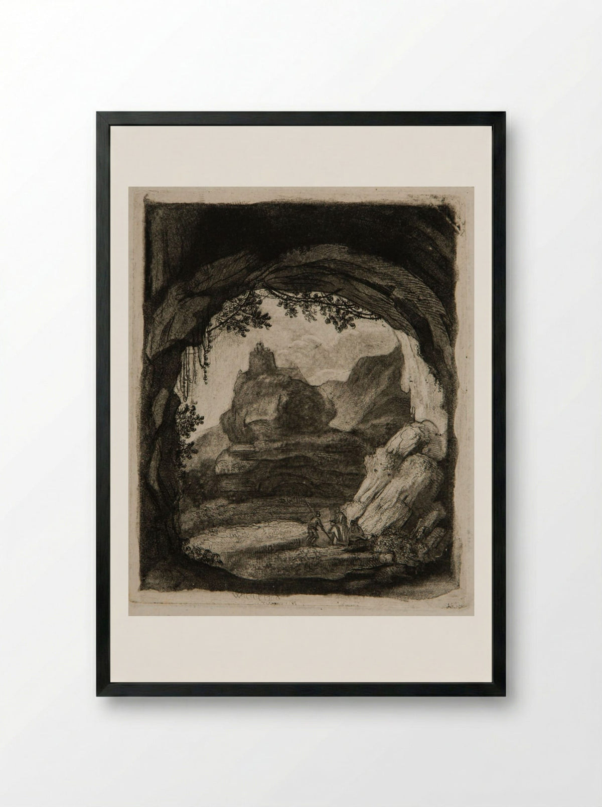 Landscape Seen from the Arch of a Cave - Claude Henri Watelet - Framed Print Black