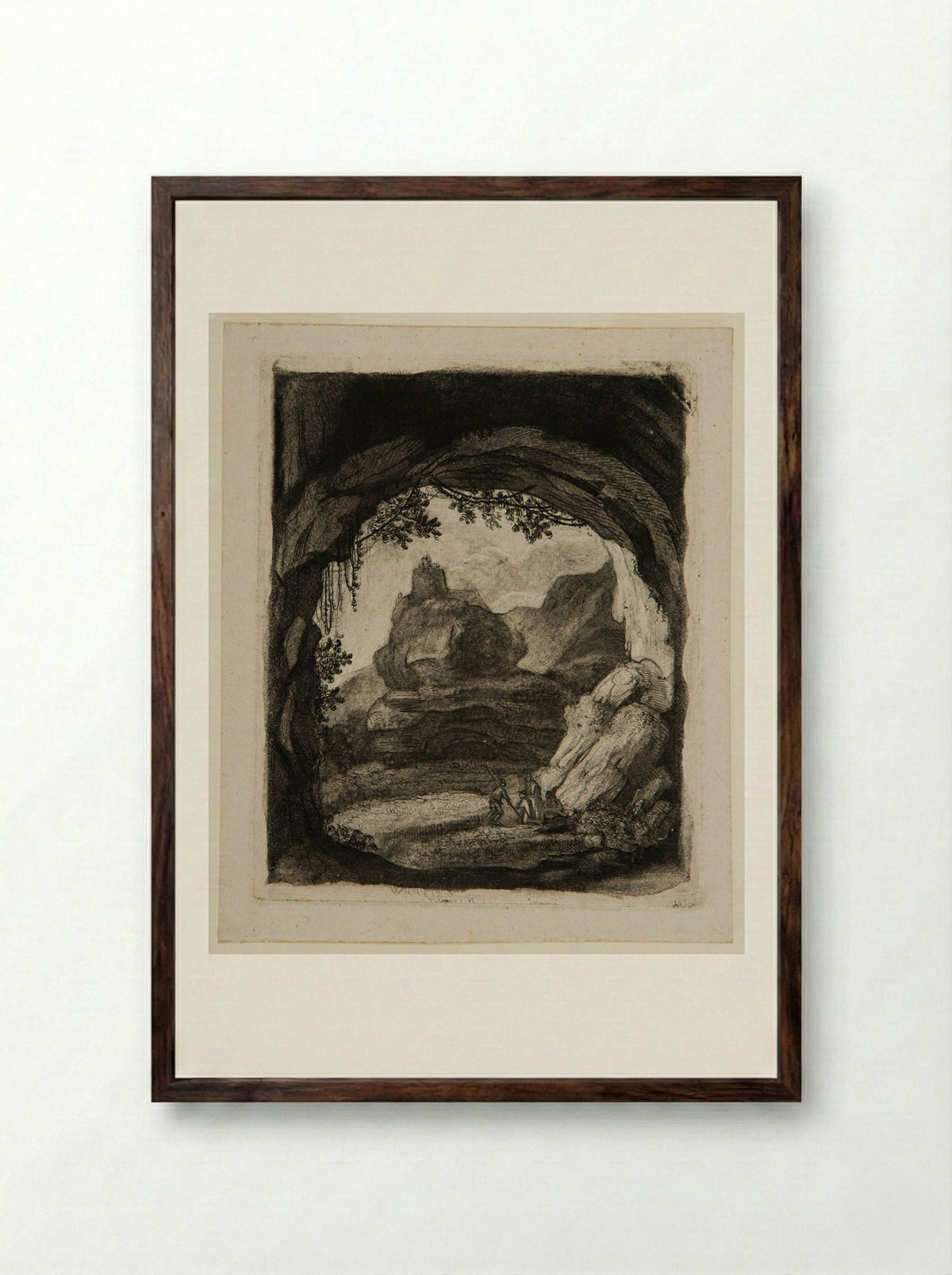 Landscape Seen from the Arch of a Cave - Claude Henri Watelet - Framed Print Dark Wood