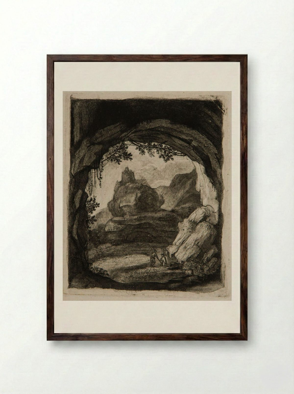 Landscape Seen from the Arch of a Cave - Claude Henri Watelet - Framed Print Dark Wood