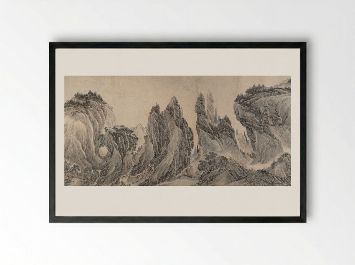 Landscape after Dong Yuan, Juran, Ma Yuan, and Xia Gui - Li Zai - Framed Print Black