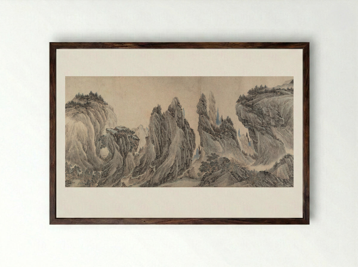 Landscape after Dong Yuan, Juran, Ma Yuan, and Xia Gui - Li Zai - Framed Print Dark Wood