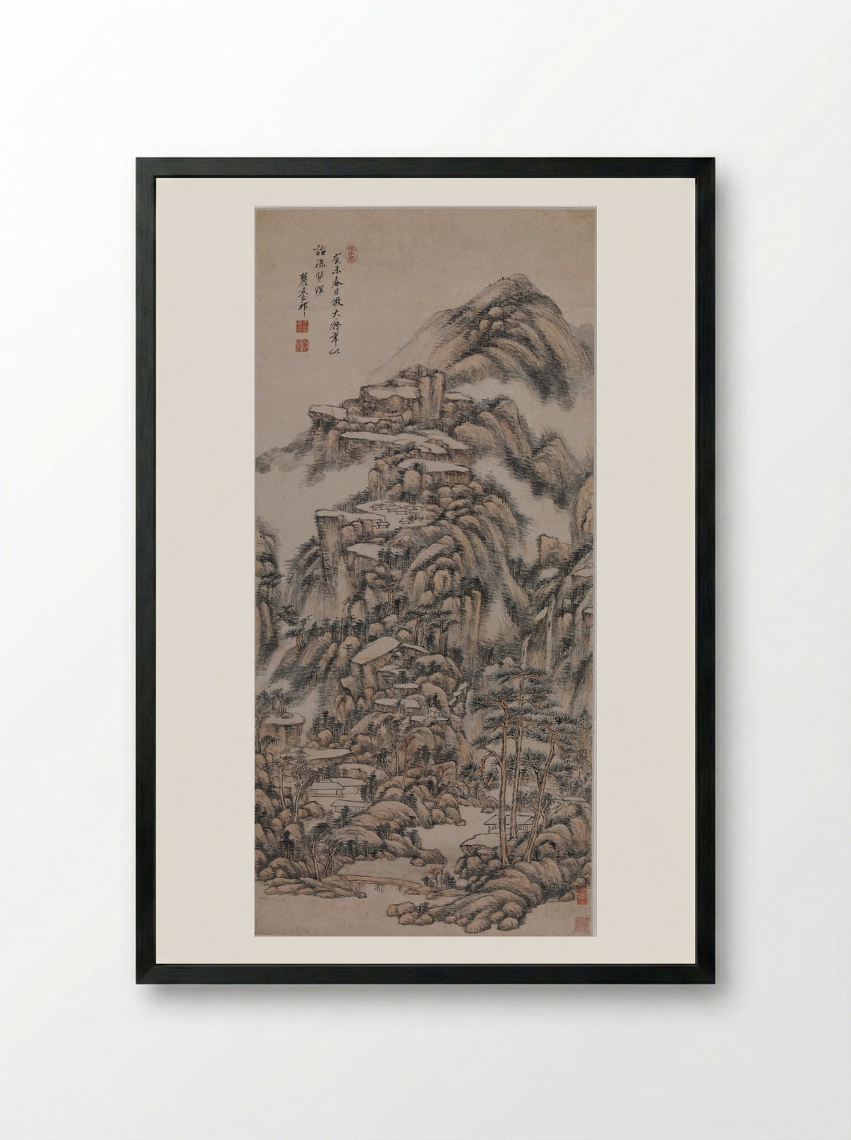 Landscape after Huang Gongwang - Wang Yuanqi - Framed Print Black