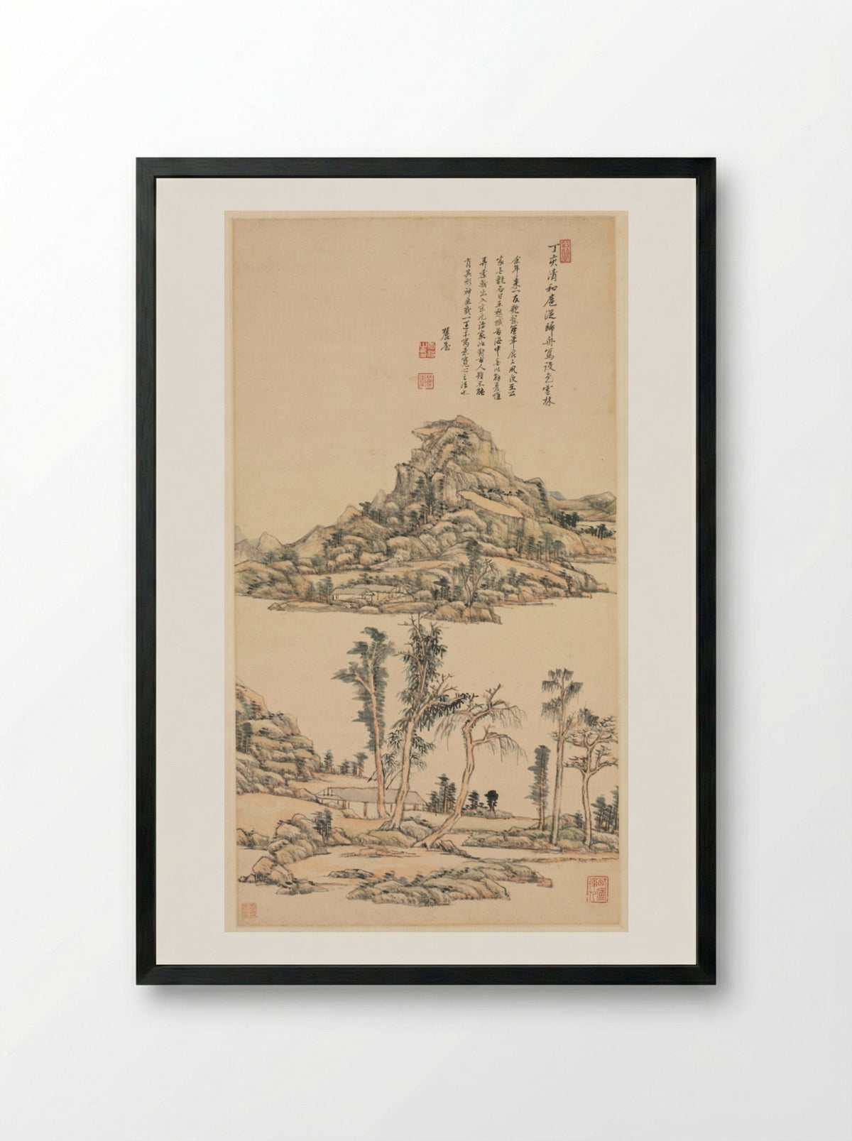 Landscape after Ni Zan - Wang Yuanqi - Framed Print Black