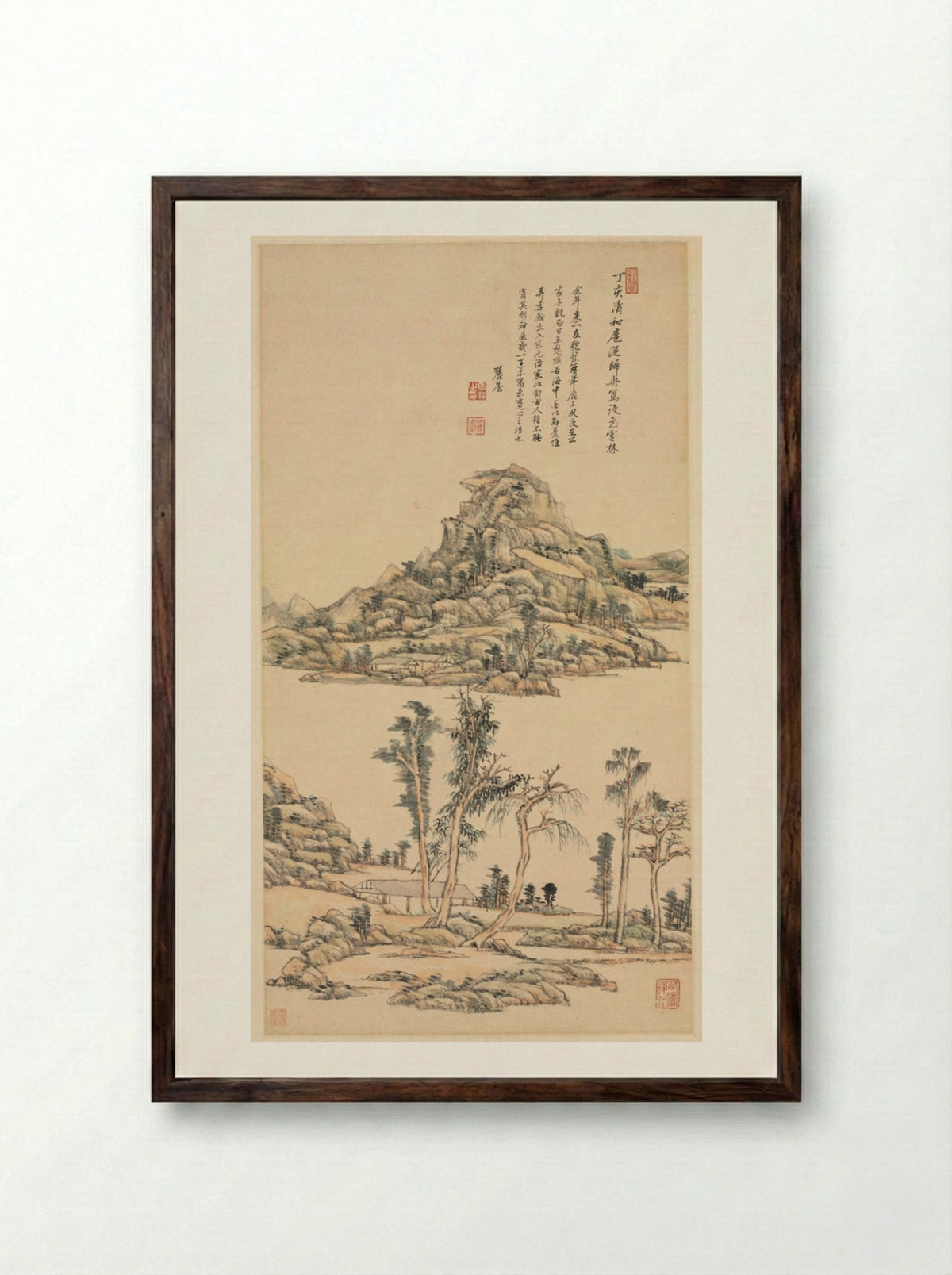 Landscape after Ni Zan - Wang Yuanqi - Framed Print Dark Wood