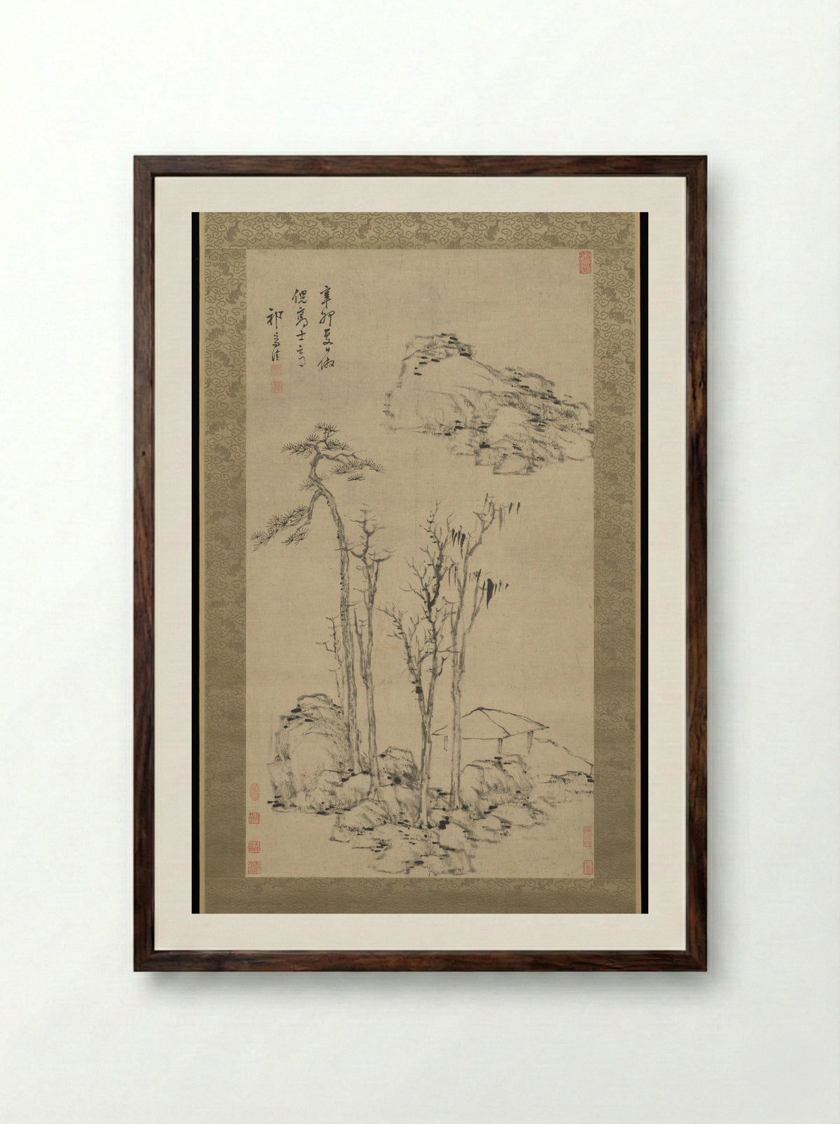 Landscape after Ni Zan - Qi Zhijia - Framed Print Dark Wood