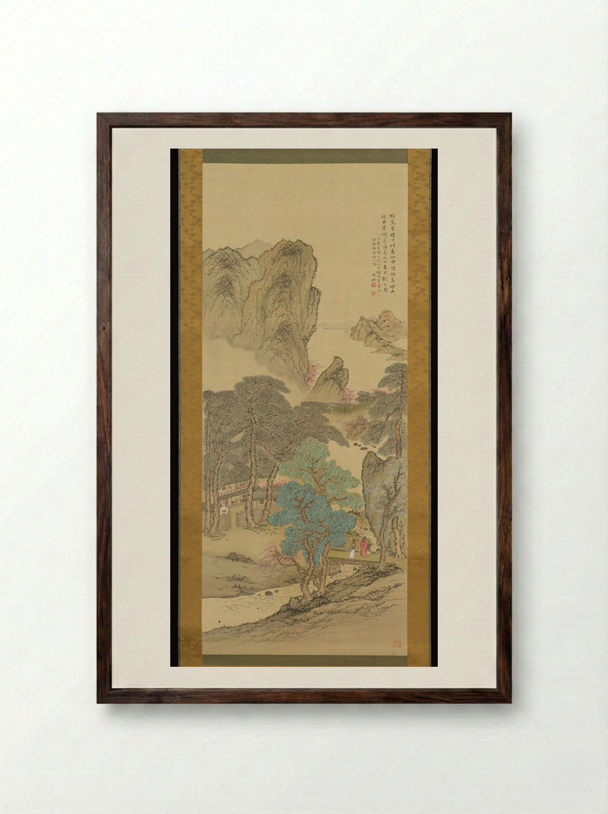 Landscape in Blue and Green - Okuhara Seiko - Framed Print Dark Wood