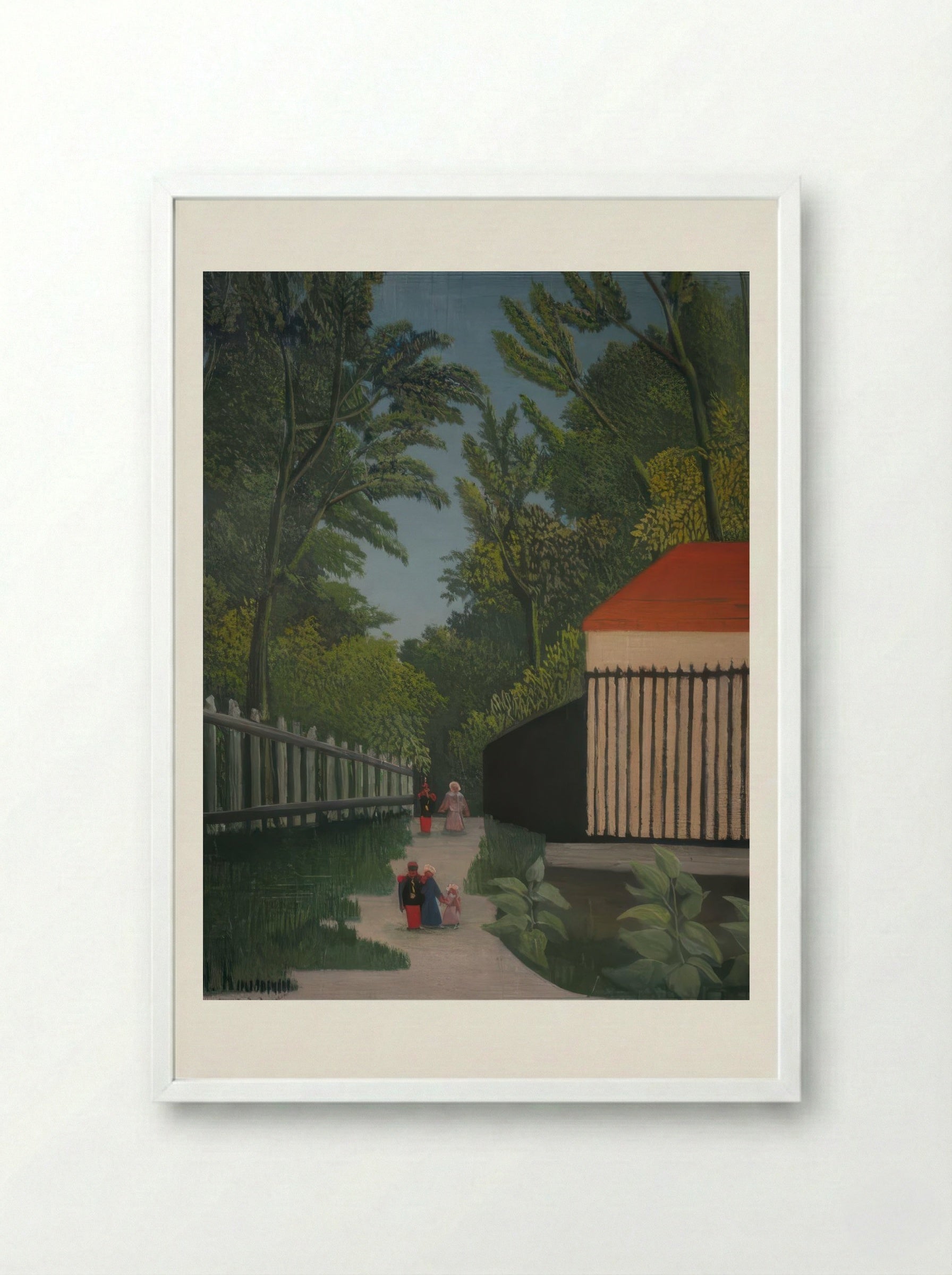 Landscape in Montsouris Park with Five Figures by Henri Rousseau – Naïve Parisian Park Scene Print - Framed Print White