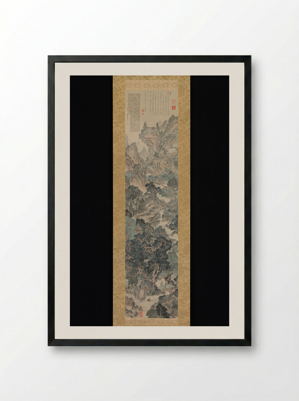 Landscape in the Blue-and-Green Manner - Yanagisawa Kien - Framed Print Black