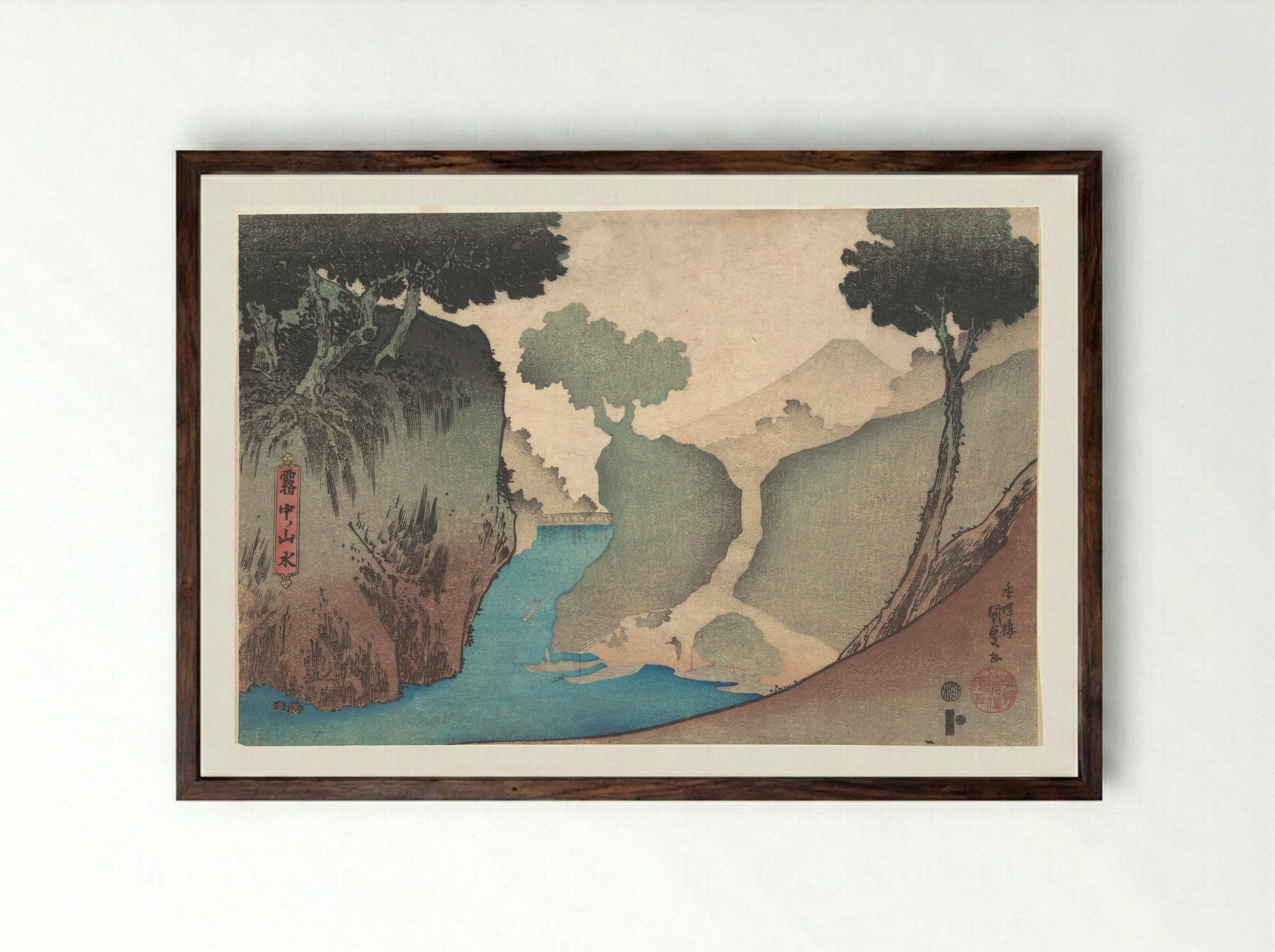 Landscape in the Mist - Utagawa Kunisada - Framed Print Dark Wood