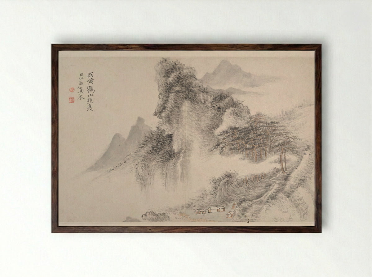 Landscape in the Style of Huang Gongwang - Yun Shouping - Framed Print Dark Wood