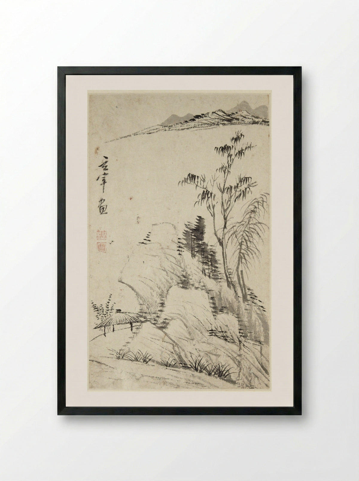 Landscape in the Style of Ni Zan - Dong Qichang - Framed Print Black