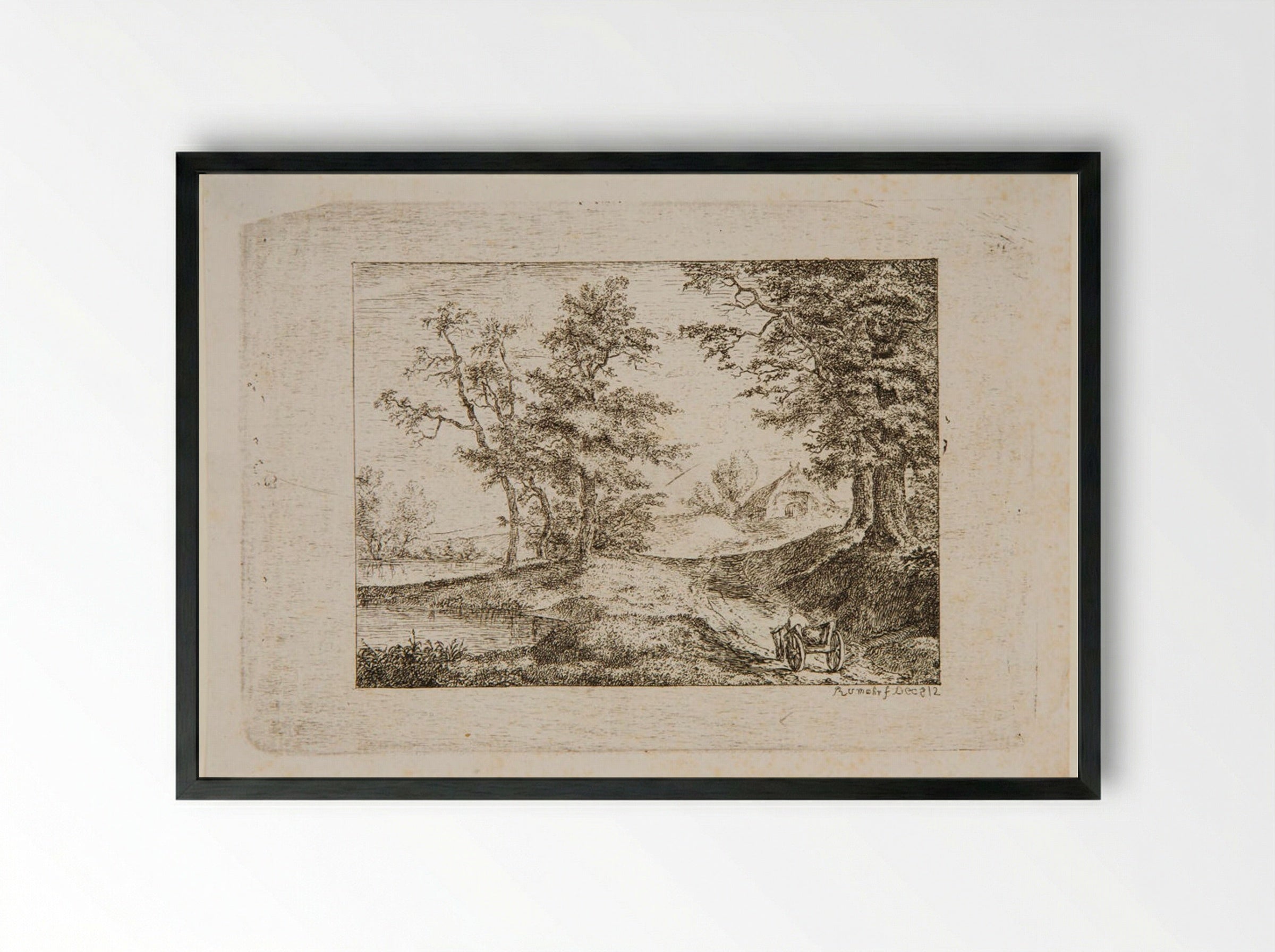 Landscape in the Style of Ruisdael - Carl Friedrich von Rumohr - Framed Print Black