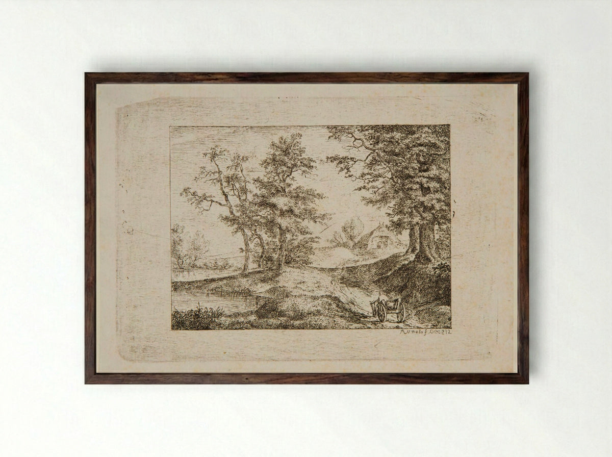 Landscape in the Style of Ruisdael - Carl Friedrich von Rumohr - Framed Print Dark Wood