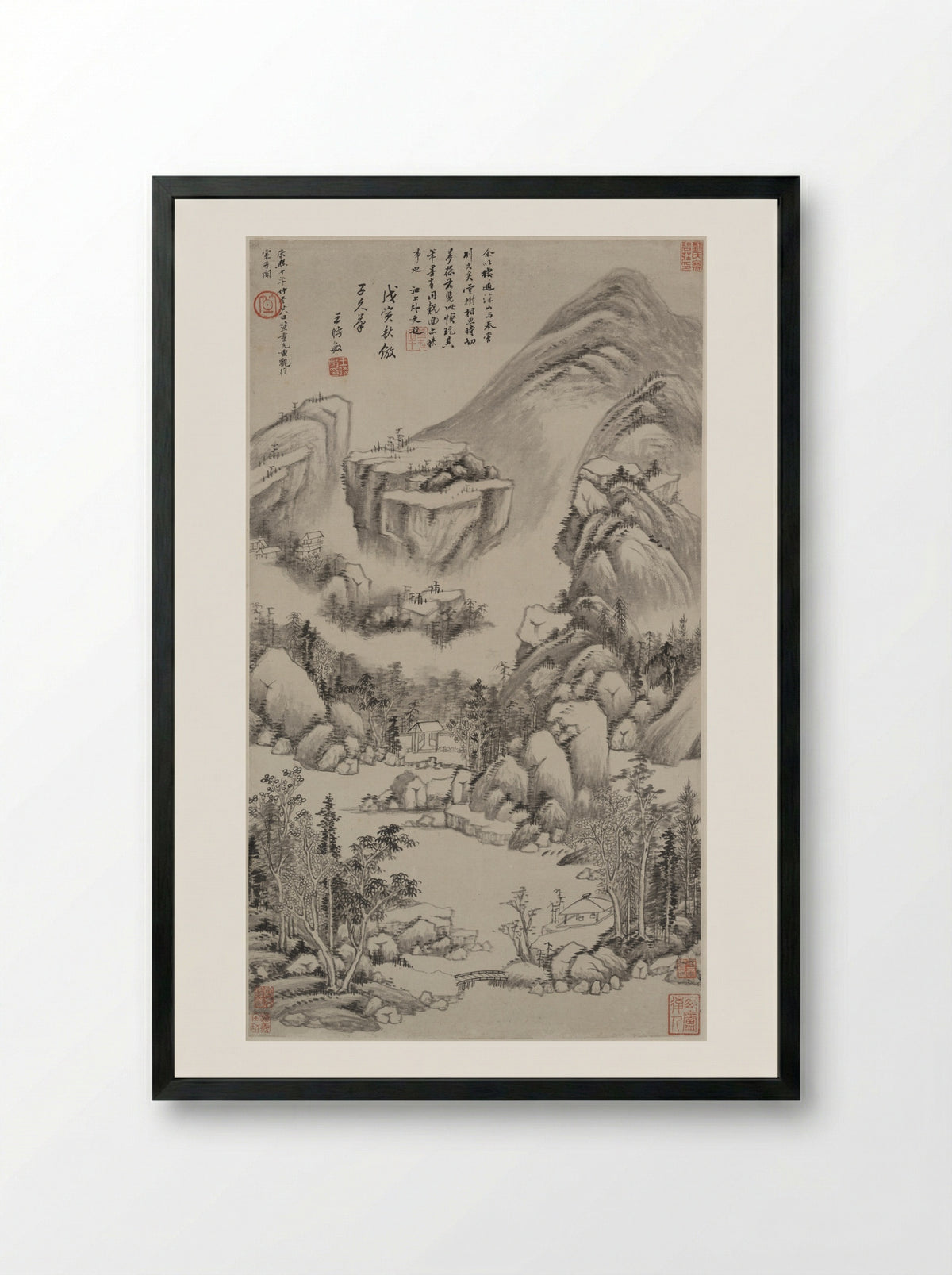 Landscape in the style of Huang Gongwang - Wang Shimin - Framed Print Black