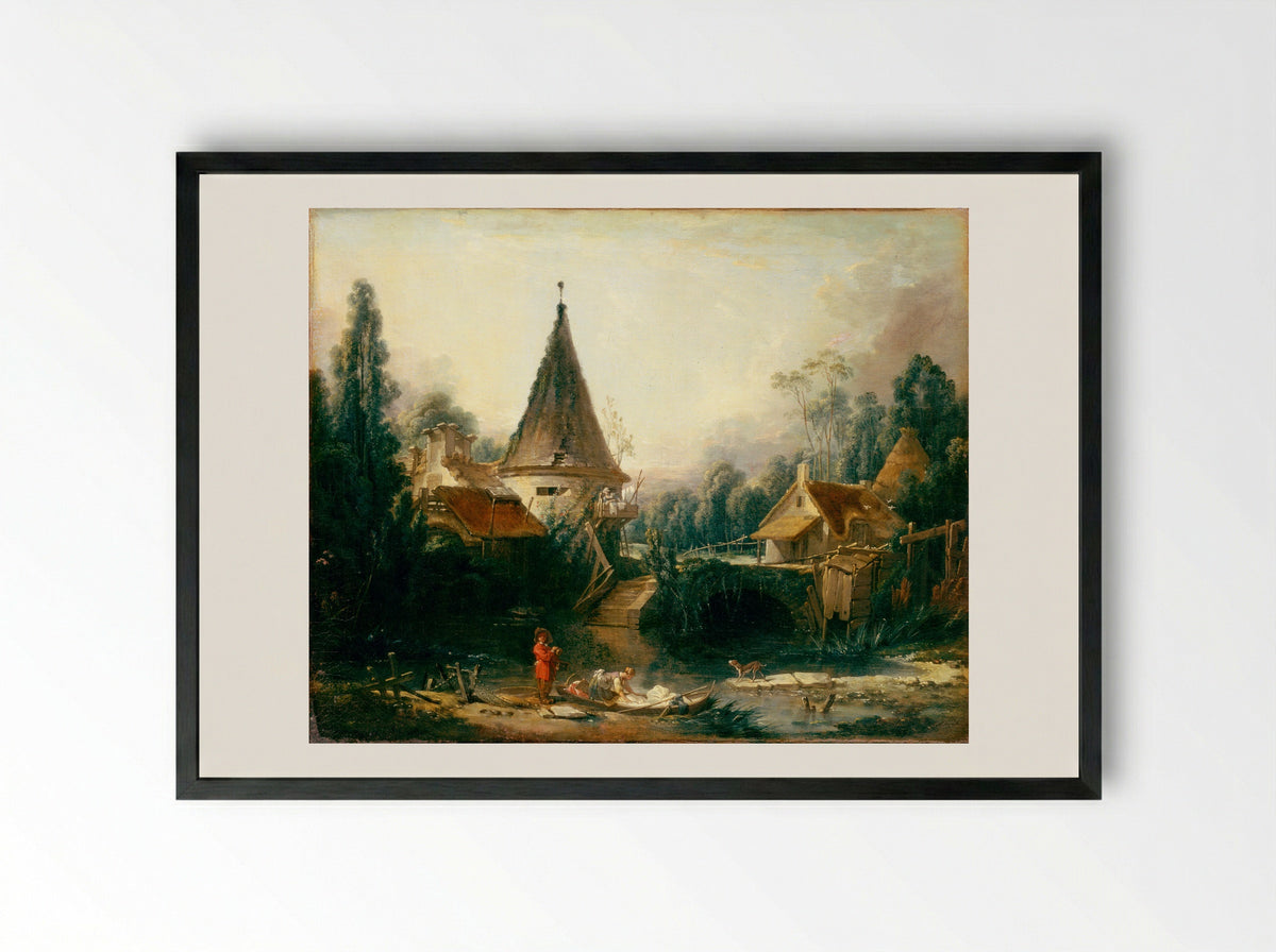 Landscape near Beauvais - François Boucher - Framed Print Black
