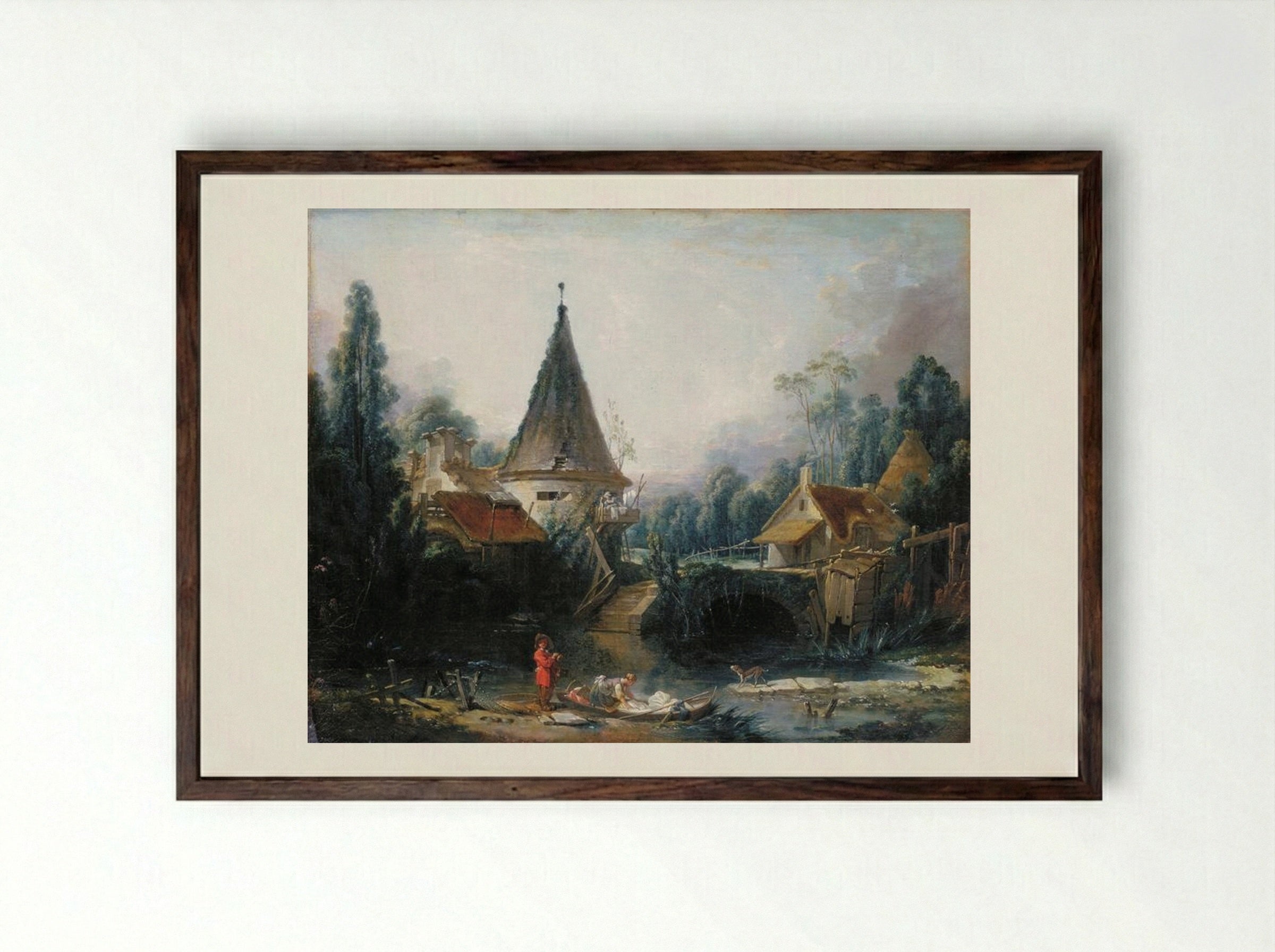 Landscape near Beauvais - François Boucher - Framed Print Dark Wood