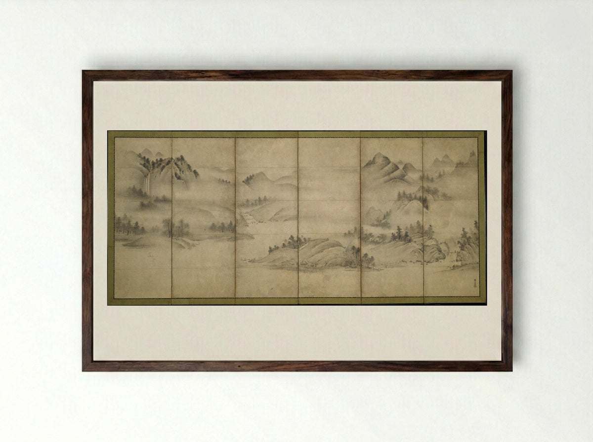 Landscape of the Four Seasons - Sōami - Framed Print Dark Wood