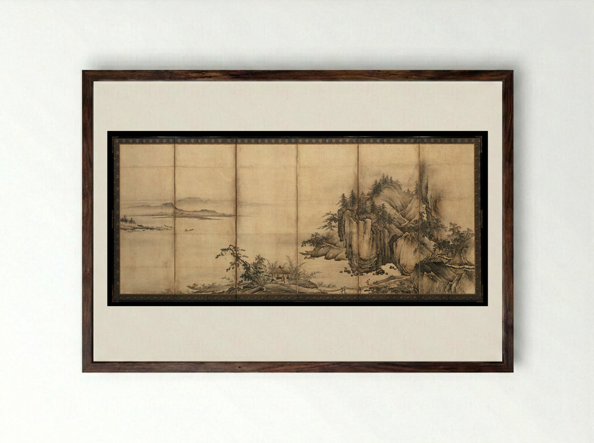 Landscape of the Four Seasons - Kano Chōkichi - Framed Print Dark Wood