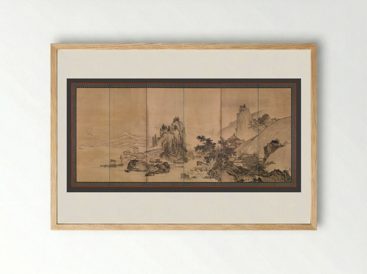 Landscape of the Four Seasons - Unkoku Tōgan - Framed Print Wood